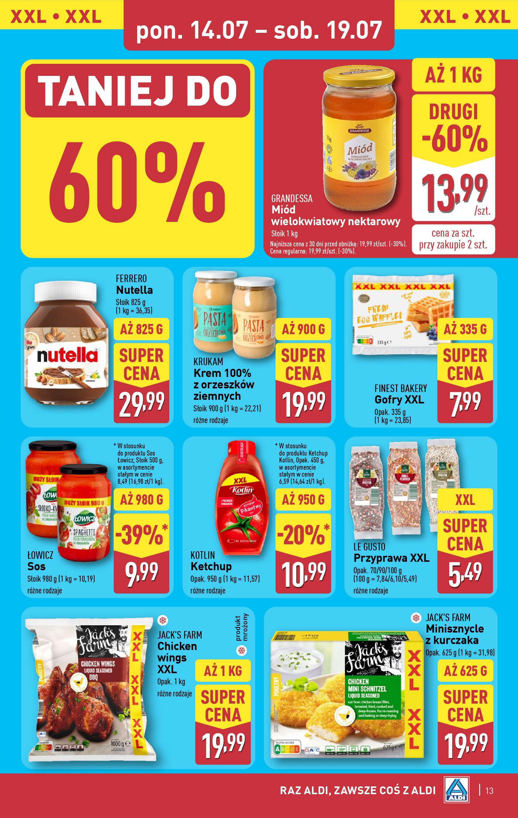 Aldi Gazetka od 14.07.2025 - Ulotka PDF, promocje | Strona: 13 | Produkty: Miód, Ketchup, Nutella, Sos