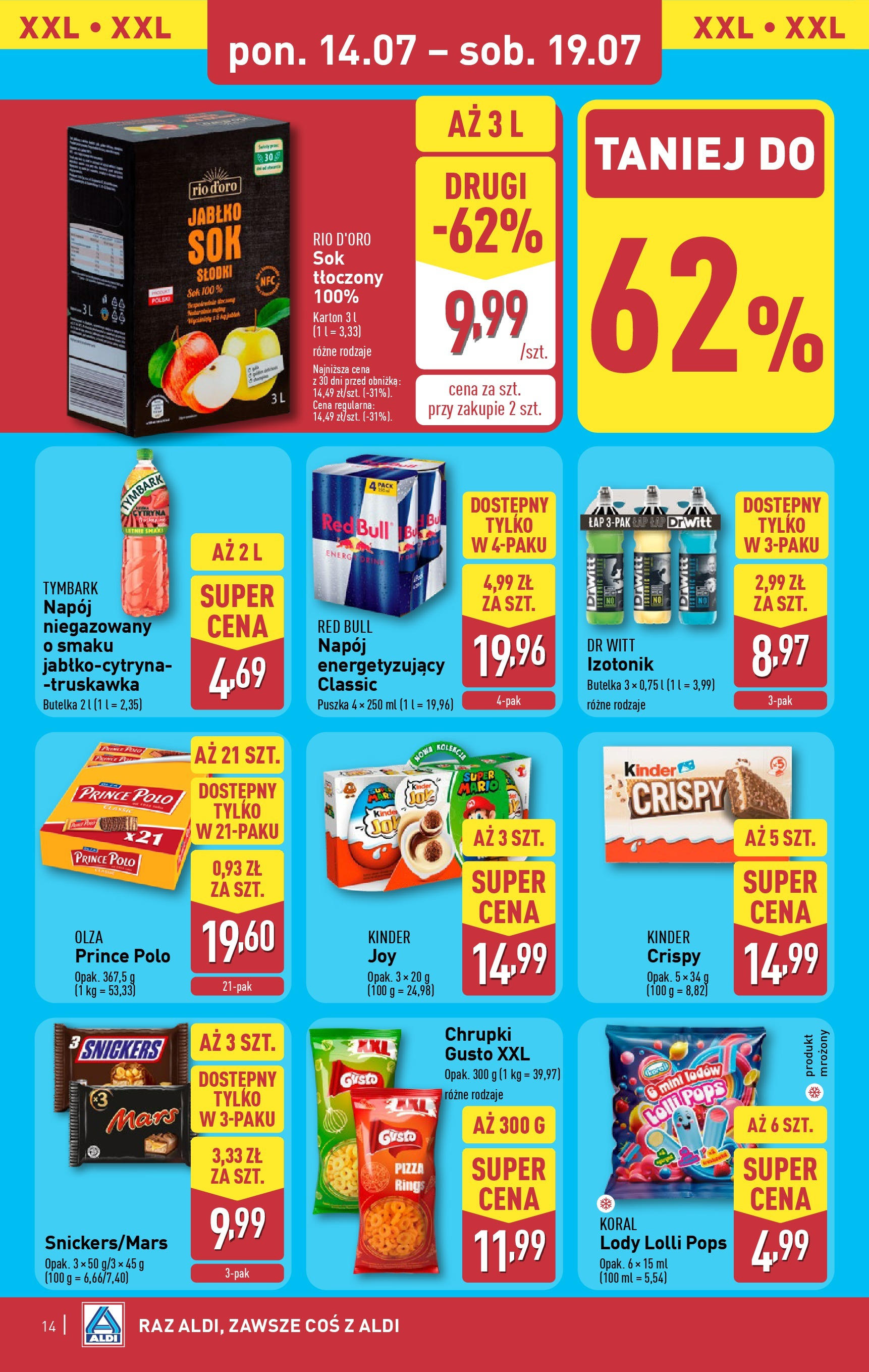 Aldi Gazetka od 14.07.2025 - Ulotka PDF, promocje | Strona: 14 | Produkty: Red bull, Chrupki, Pizza, Sok