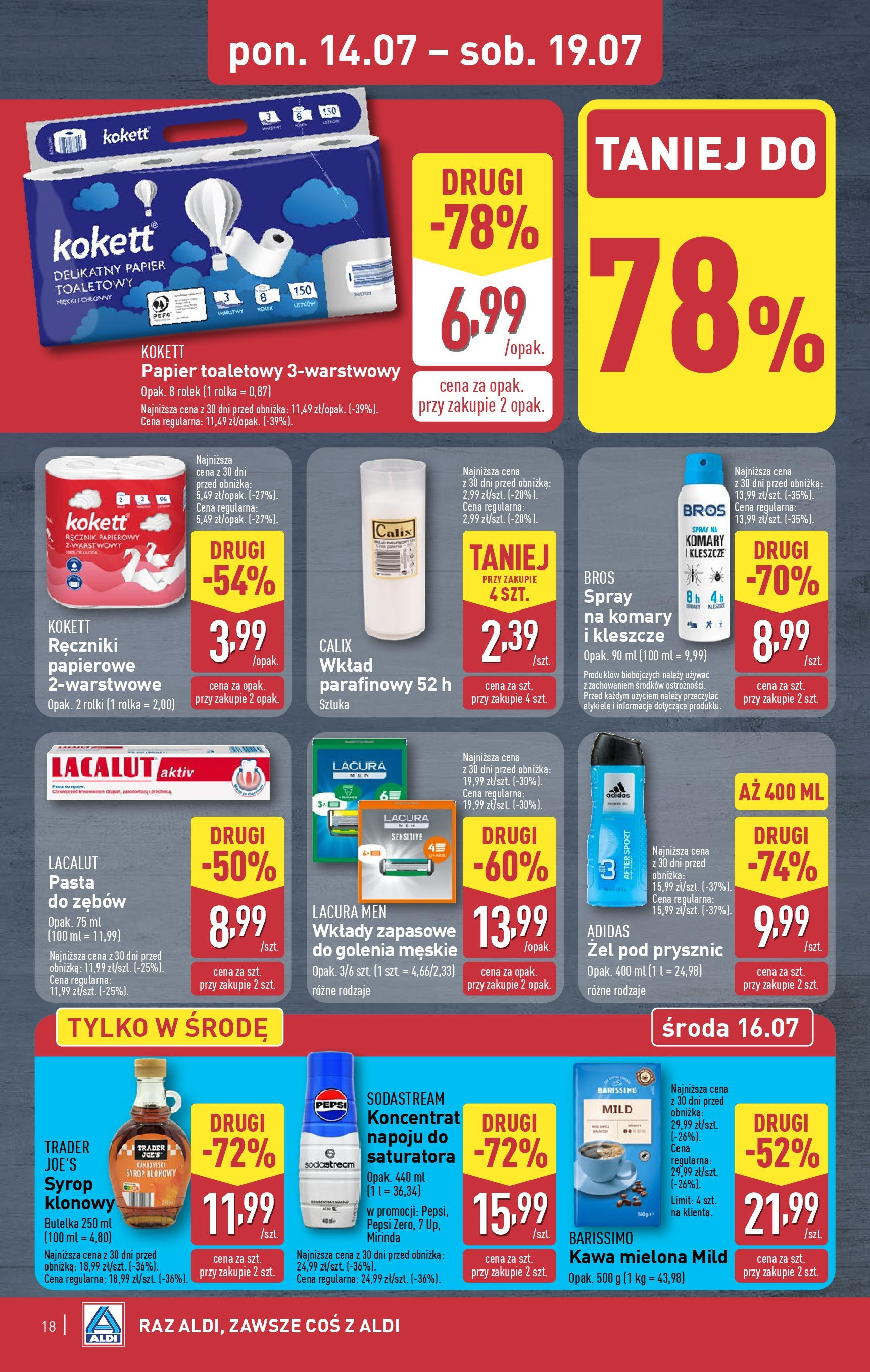 Aldi Gazetka od 14.07.2025 - Ulotka PDF, promocje | Strona: 18 | Produkty: Papier toaletowy, Rolki, Prysznic, Żel pod prysznic