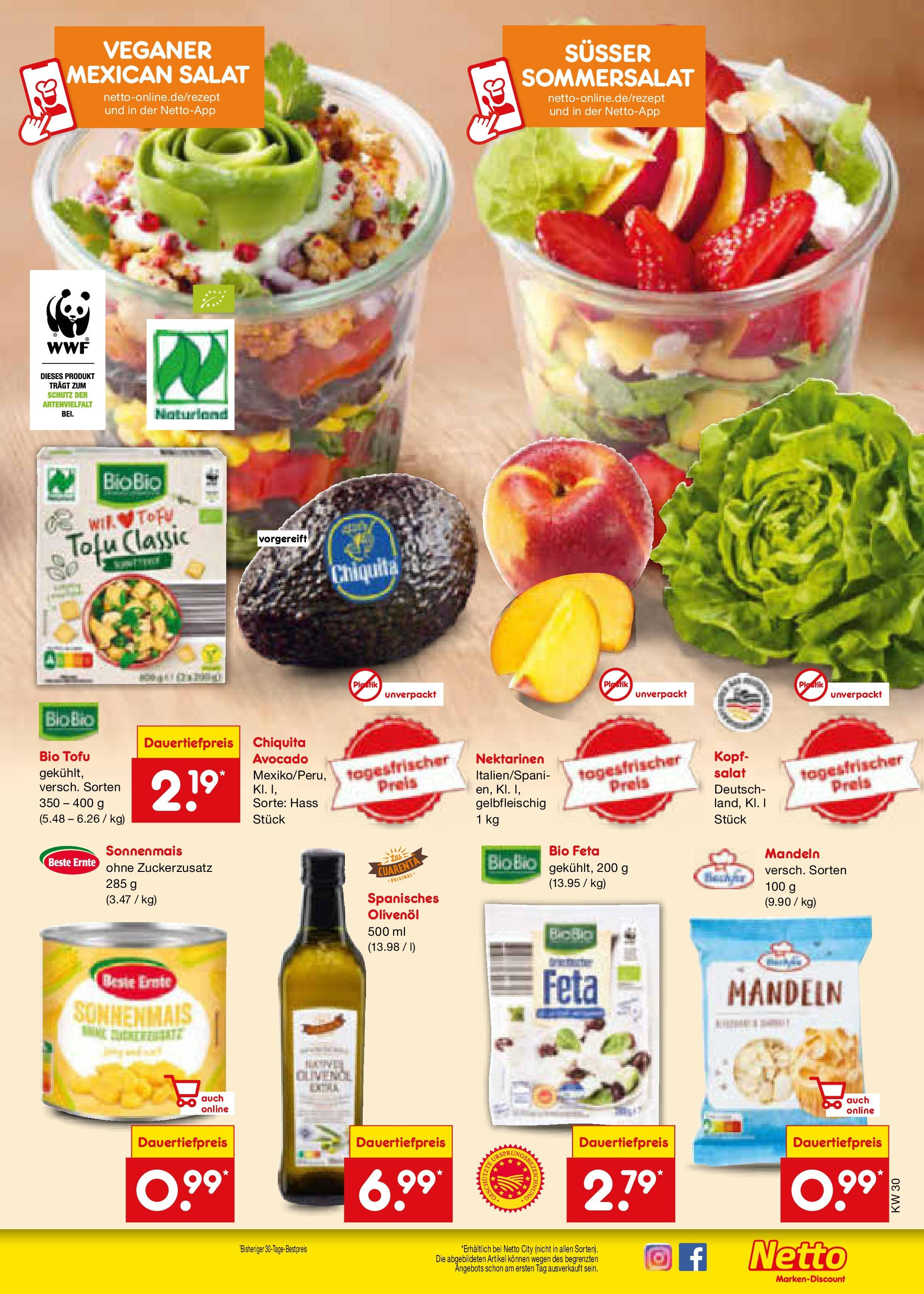 Netto Marken-Discount prospekt Bad Friedrichshall	 (ab 21.07.2025) » Angebote | Seite: 55 | Produkte: Nektarinen, Olivenol, Mandeln, Salat