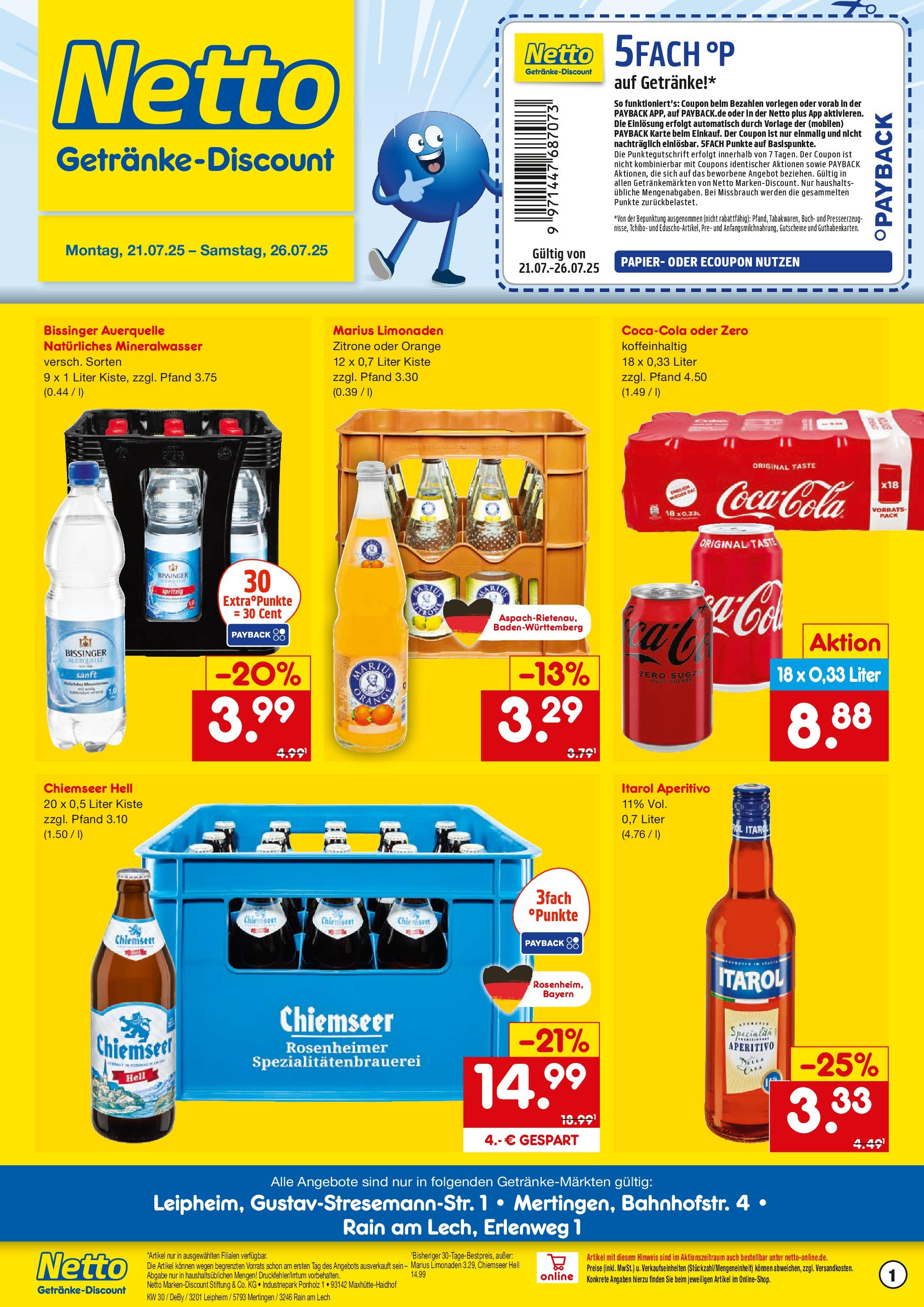 Netto Marken-Discount prospekt Leipheim	 (ab 21.07.2025) » Angebote | Seite: 1 | Produkte: Mineralwasser, Zitrone