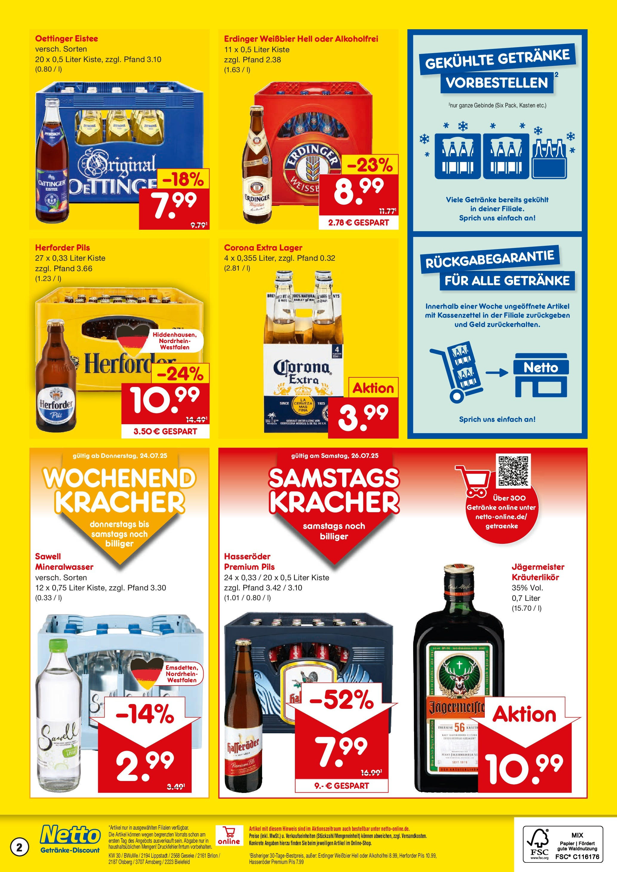 Netto Marken-Discount prospekt Olsberg	 (ab 21.07.2025) » Angebote | Seite: 2 | Produkte: Erdinger, Oettinger, Mineralwasser, Hasseröder