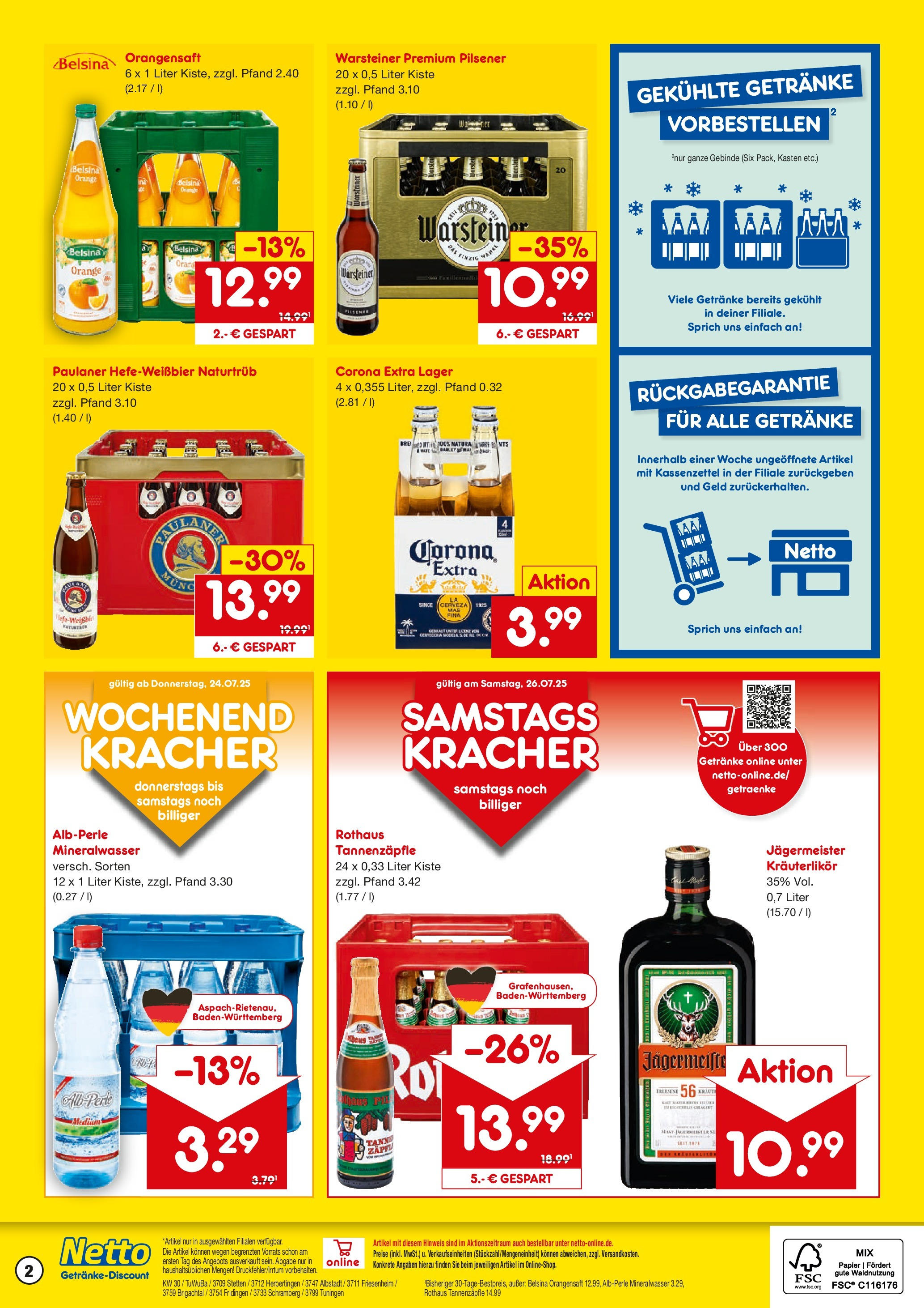 Netto Marken-Discount prospekt Schramberg	 (ab 21.07.2025) » Angebote | Seite: 2 | Produkte: Orangensaft, Jägermeister, Warsteiner, Paulaner