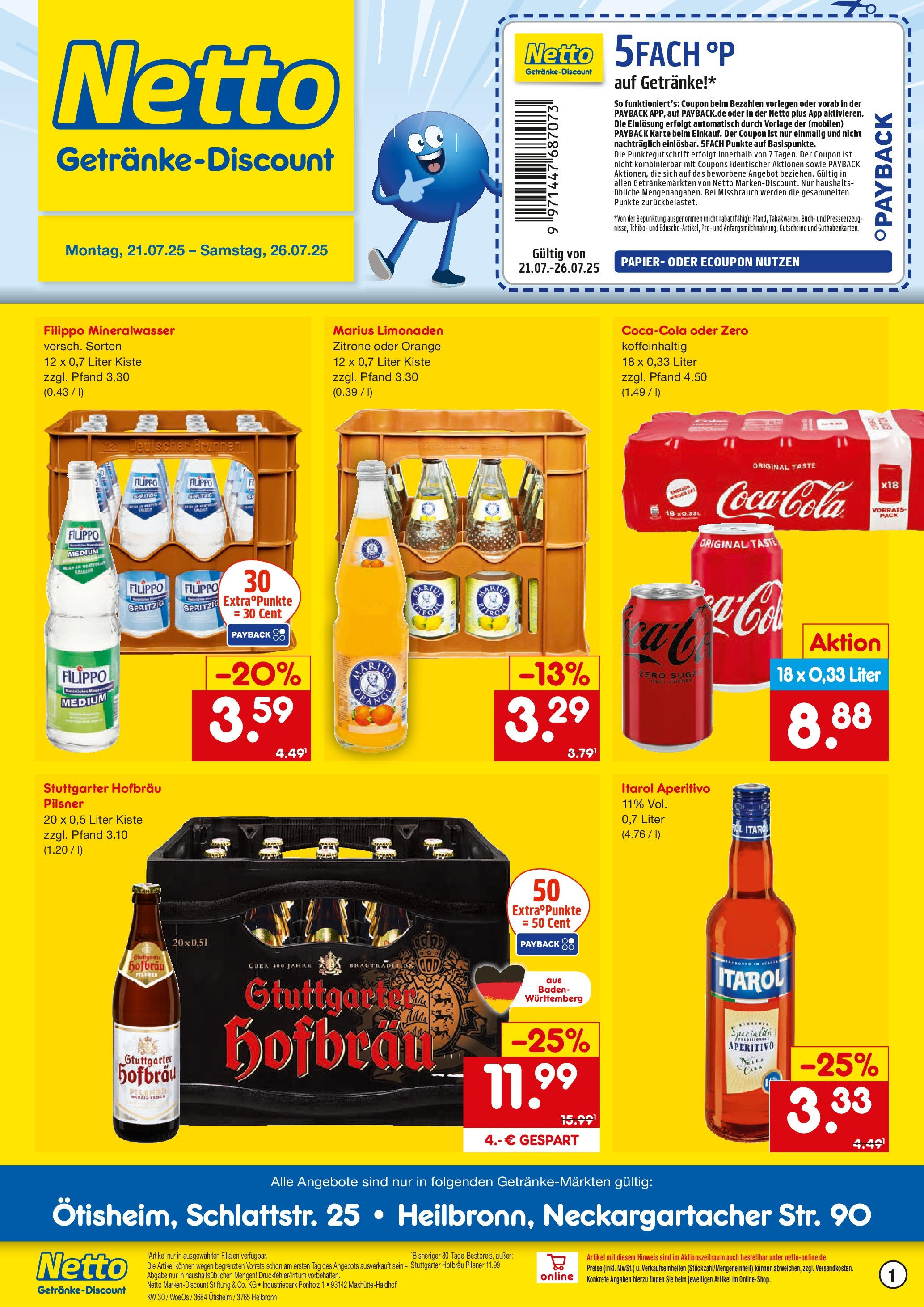 Netto Marken-Discount prospekt Ötisheim	 (ab 21.07.2025) » Angebote | Seite: 1 | Produkte: Mineralwasser, Zitrone