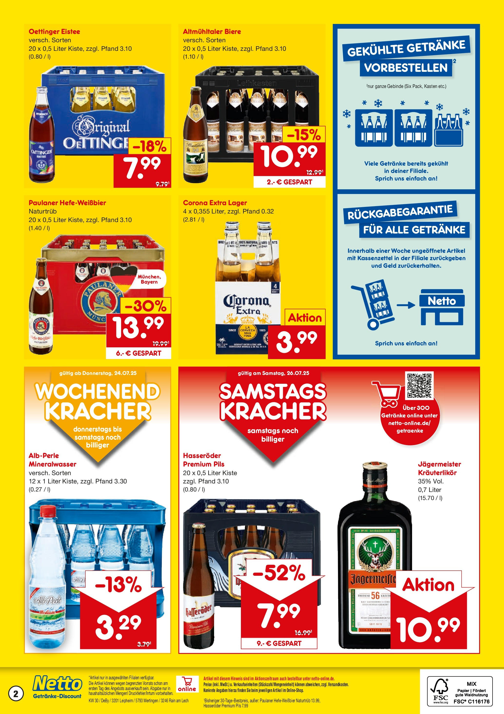 Netto Marken-Discount prospekt Leipheim	 (ab 21.07.2025) » Angebote | Seite: 2 | Produkte: Oettinger, Mineralwasser, Jägermeister, Paulaner