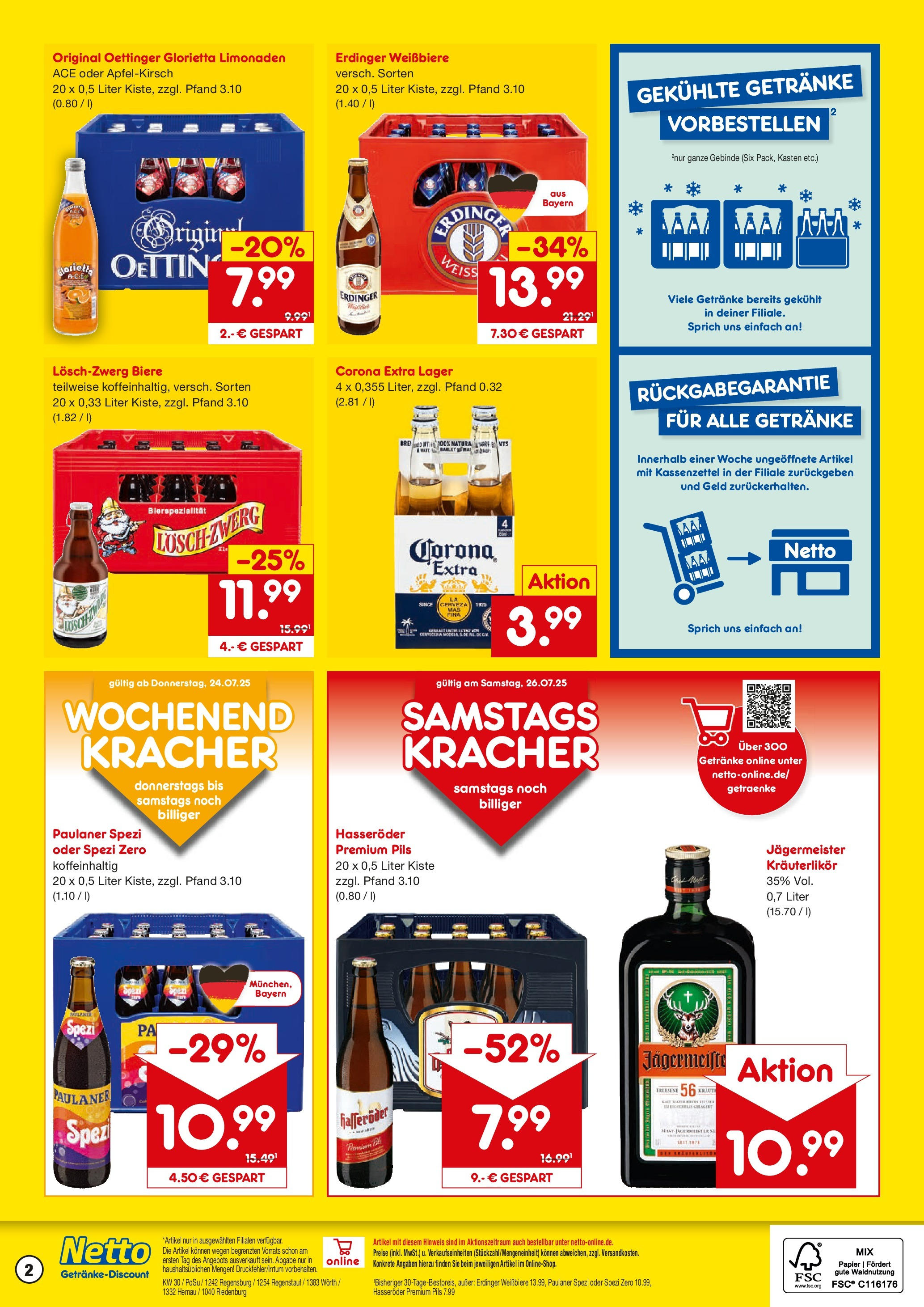 Netto Marken-Discount prospekt Riedenburg-Aicholding	 (ab 21.07.2025) » Angebote | Seite: 2 | Produkte: Erdinger, Paulaner spezi, Pils, Oettinger