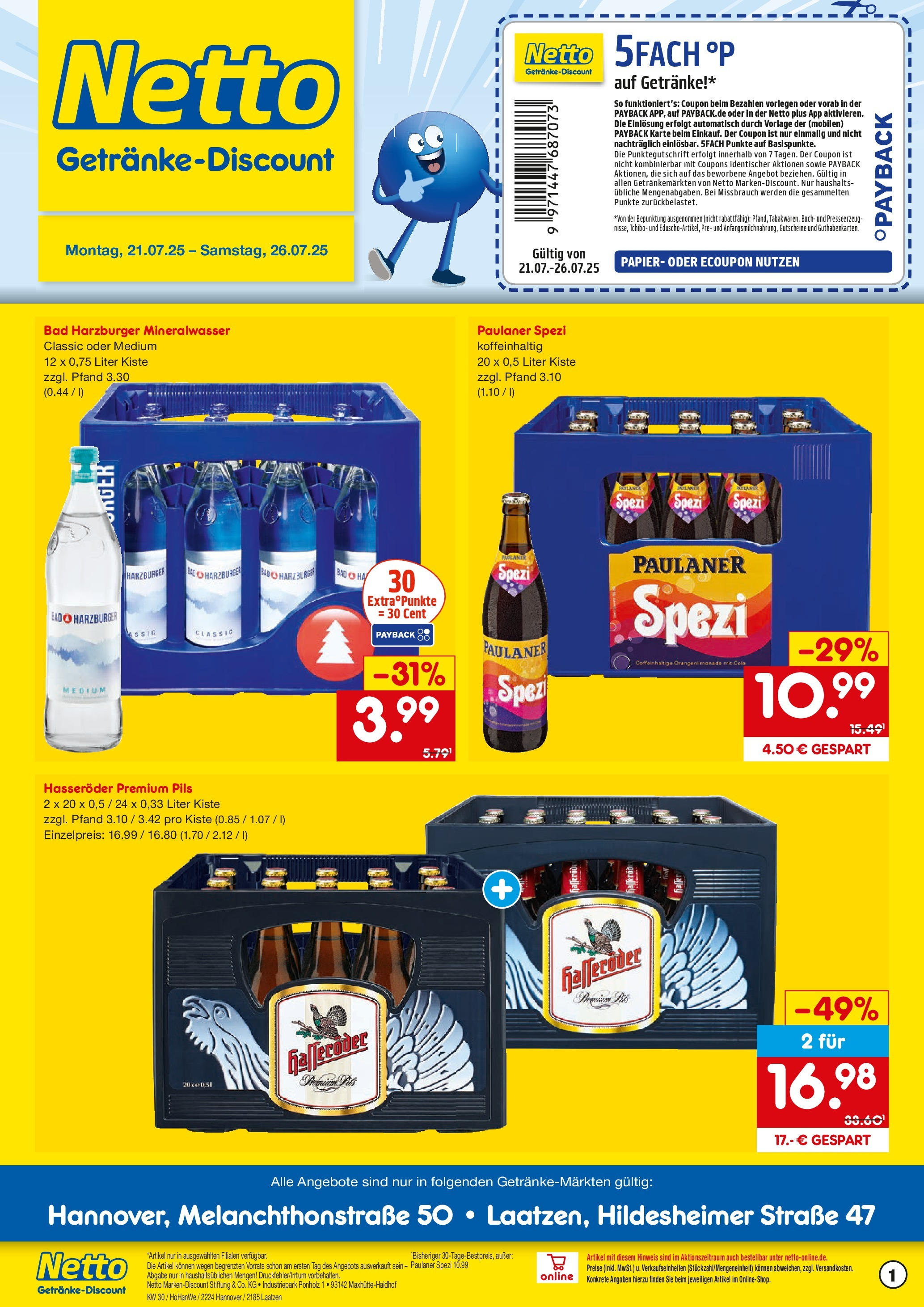 Netto Marken-Discount prospekt Laatzen	 (ab 21.07.2025) » Angebote | Seite: 1 | Produkte: Bad, Orangen, Hasseröder, Paulaner