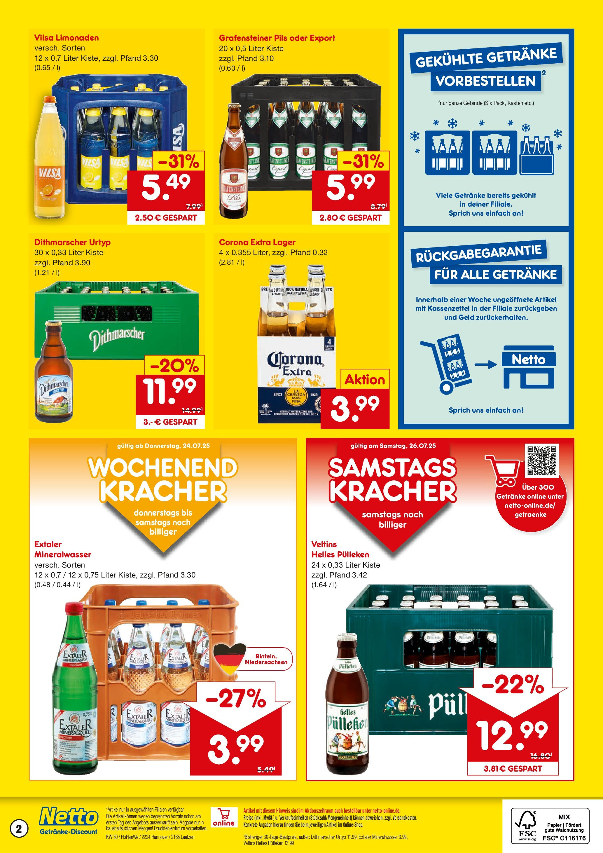Netto Marken-Discount prospekt Laatzen	 (ab 21.07.2025) » Angebote | Seite: 2 | Produkte: Helles pulleken, Pils, Mineralwasser, Veltins