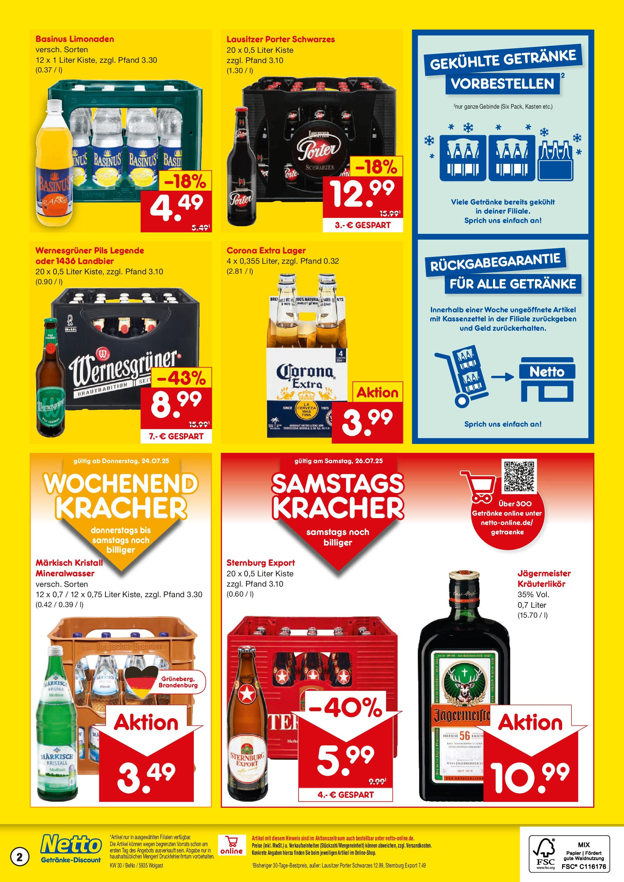 Netto Marken-Discount prospekt Wolgast	 (ab 21.07.2025) » Angebote | Seite: 2 | Produkte: Pils, Wernesgruner, Mineralwasser, Jägermeister