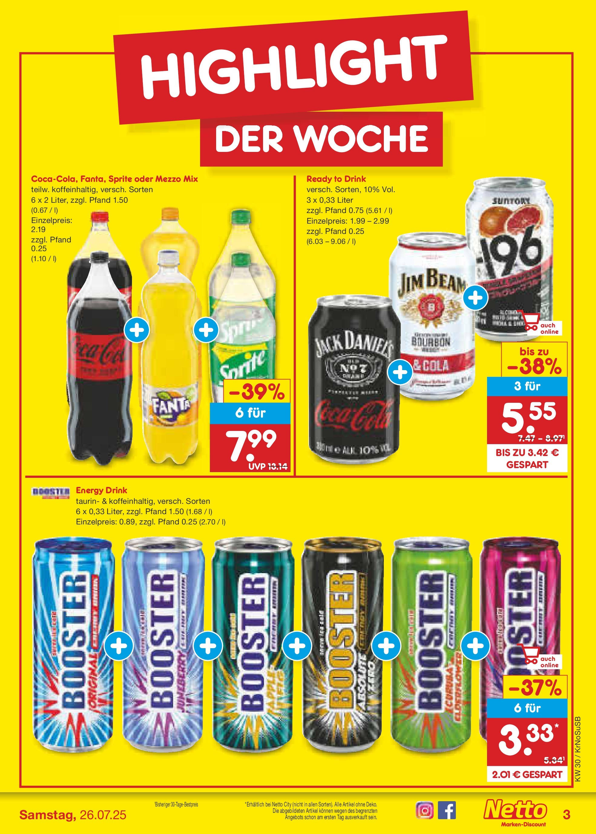 Netto Marken-Discount prospekt Duisburg	 (ab 21.07.2025) » Angebote | Seite: 3 | Produkte: Jim beam, Energy, Jack Daniel's, Bourbon