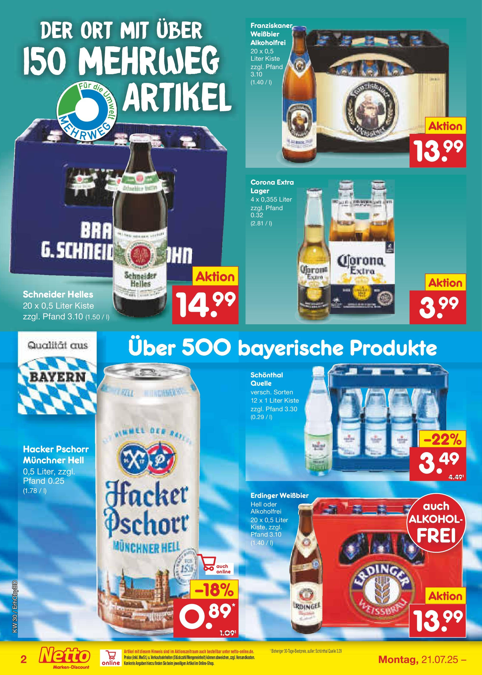 Netto Marken-Discount prospekt Velden (ab 21.07.2025) » Angebote | Seite: 32 | Produkte: Franziskaner, Erdinger, Weißbier Netto Marken-Discount prospekt Velden (ab 21.07.2025) » Angebote | Seite: 32 | Produkte: Franziskaner, Erdinger, Weißbier