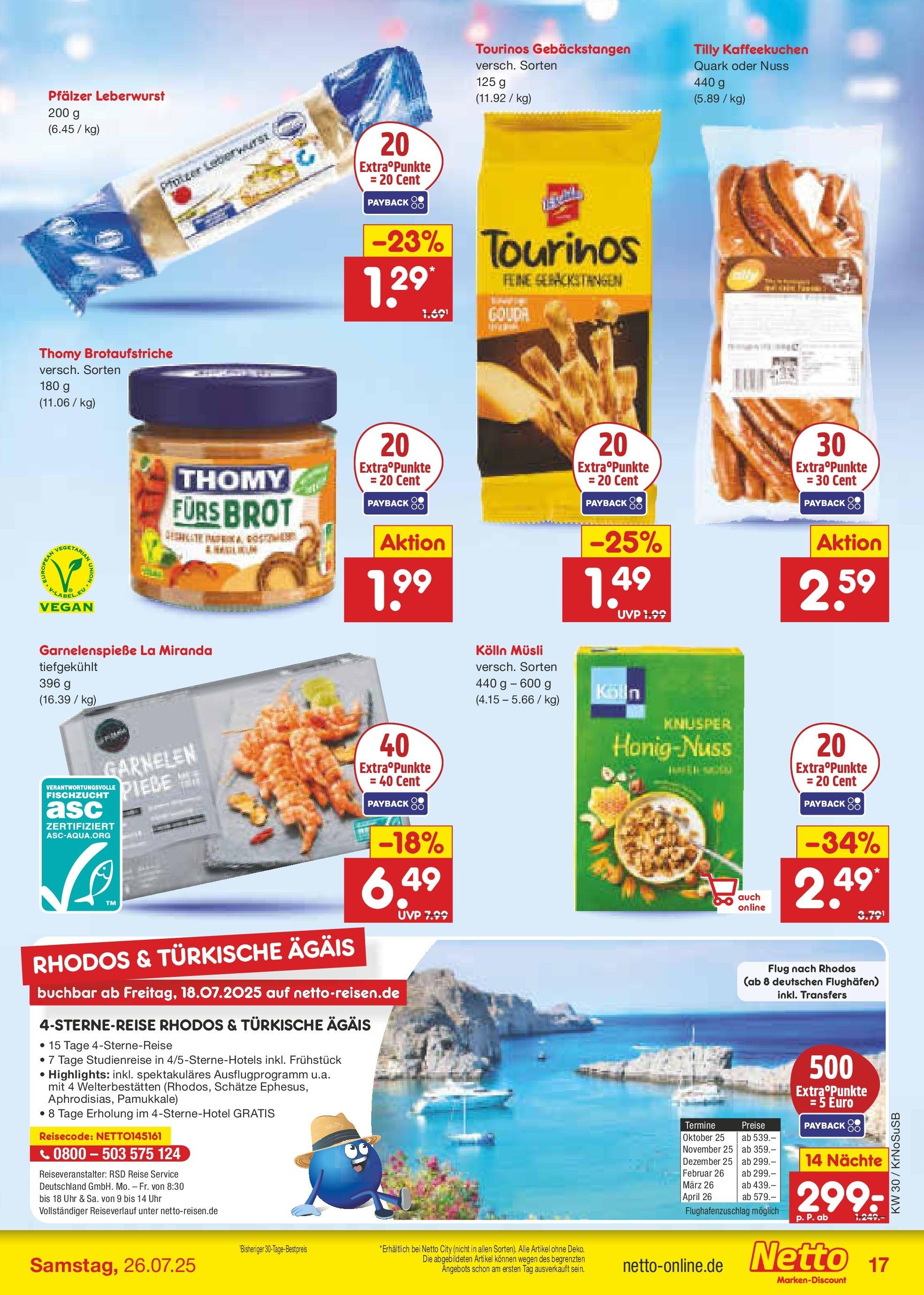 Netto Marken-Discount prospekt Duisburg	 (ab 21.07.2025) » Angebote | Seite: 23 | Produkte: Quark, Garnelen, Brot, Uhr