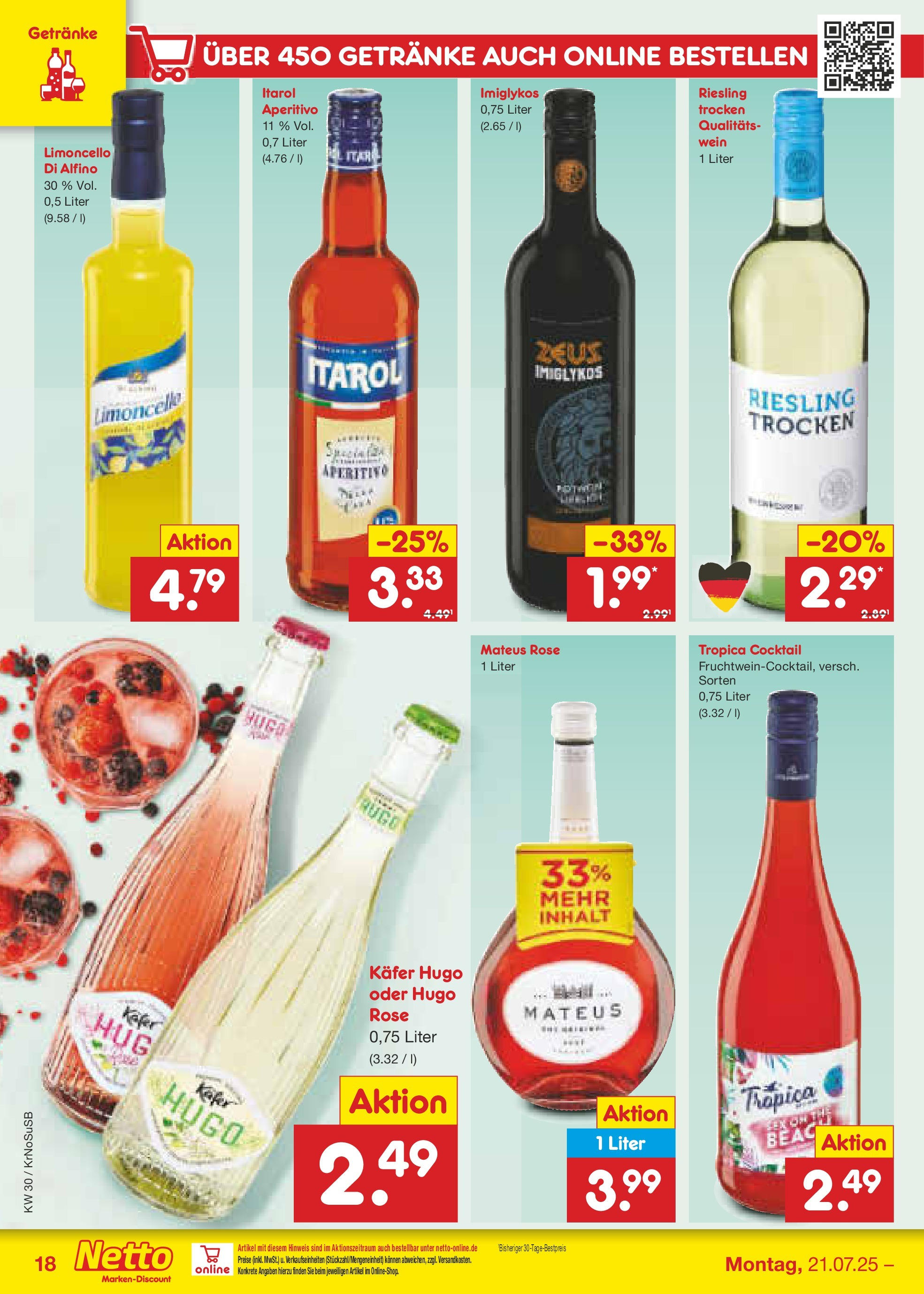 Netto Marken-Discount prospekt Duisburg	 (ab 21.07.2025) » Angebote | Seite: 26 | Produkte: Limoncello, Wein, Hugo
