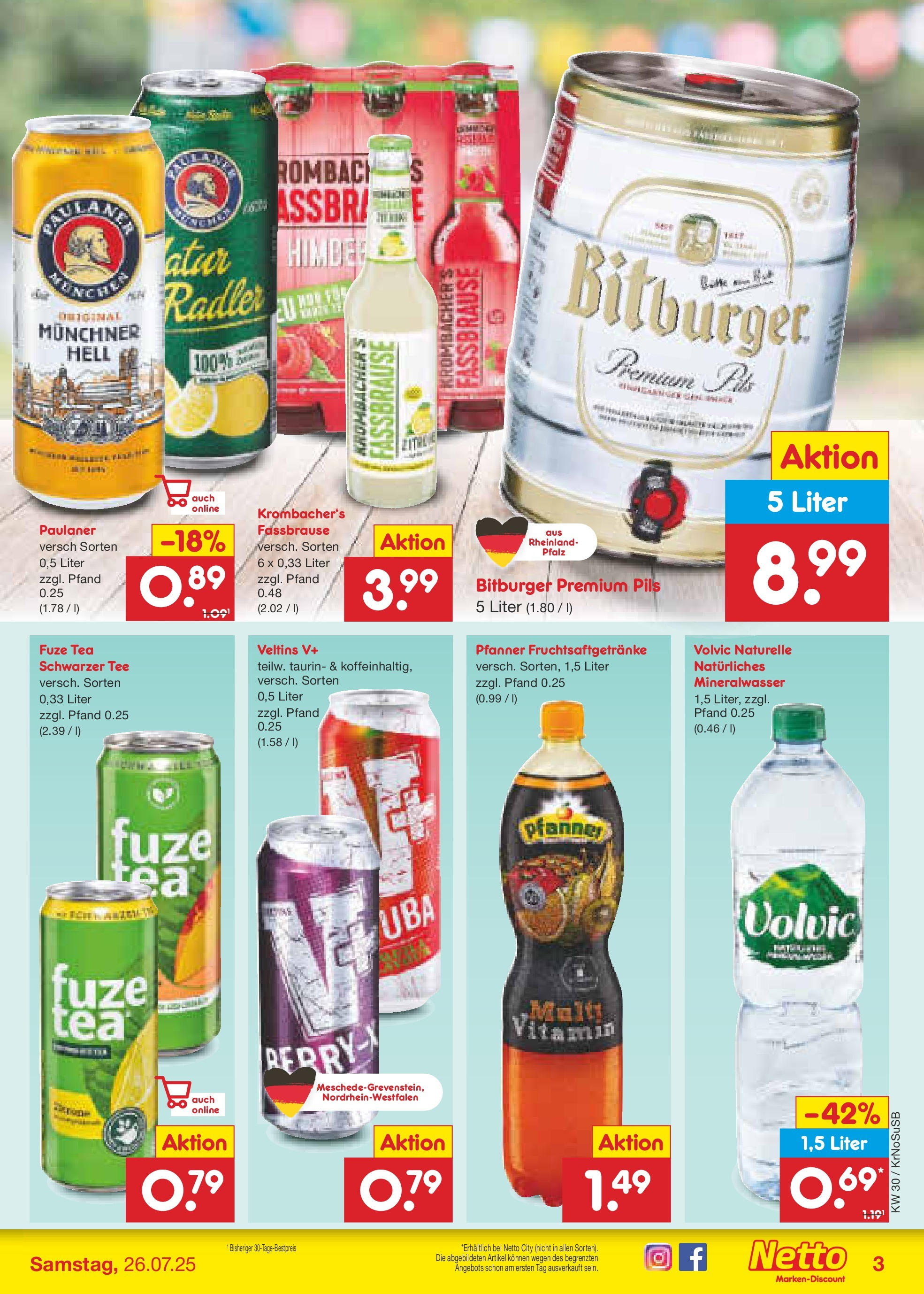 Netto Marken-Discount prospekt Duisburg	 (ab 21.07.2025) » Angebote | Seite: 33 | Produkte: Bitburger, Fuze tea, Mineralwasser, Tee