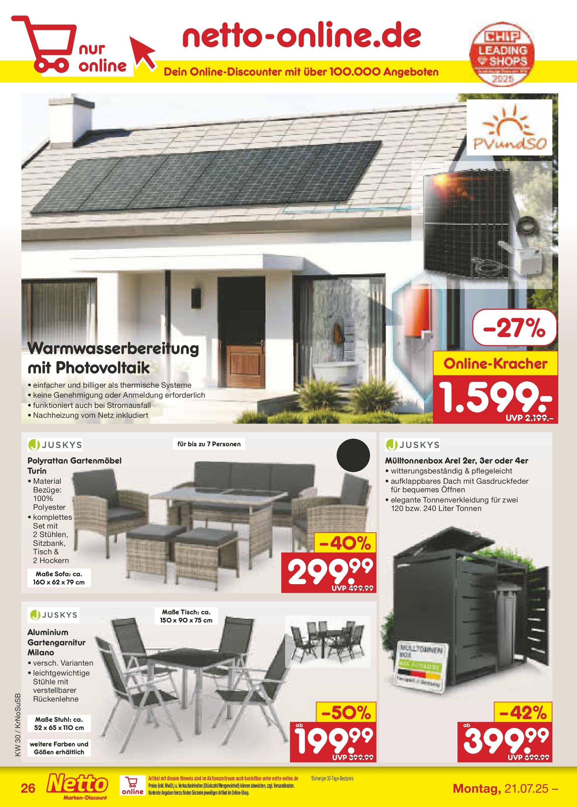 Netto Marken-Discount prospekt Duisburg	 (ab 21.07.2025) » Angebote | Seite: 42 | Produkte: Sofa, Tisch, Stuhl, Gartenmöbel