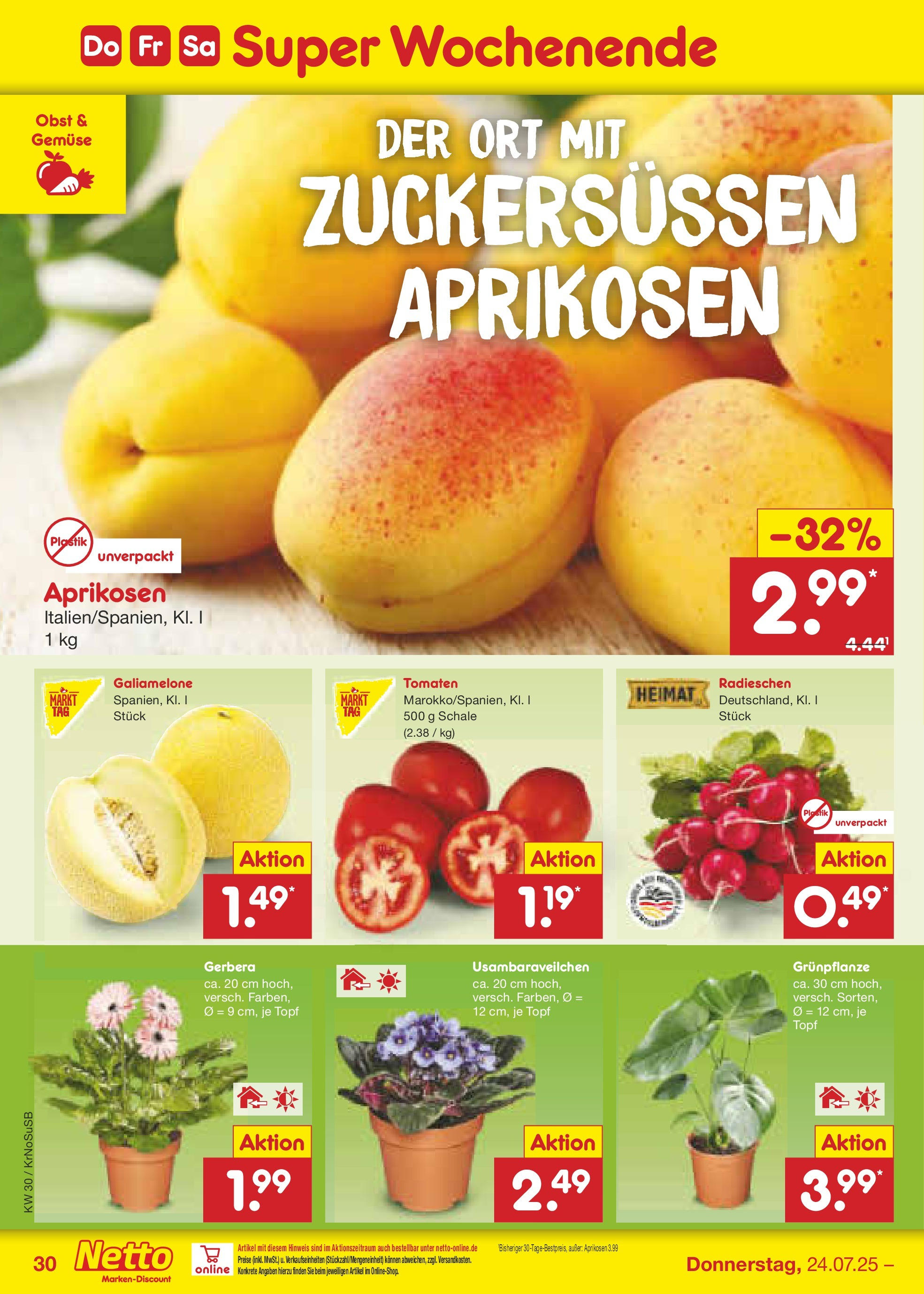 Netto Marken-Discount prospekt Duisburg	 (ab 21.07.2025) » Angebote | Seite: 48 | Produkte: Tomaten, Gemüse, Obst
