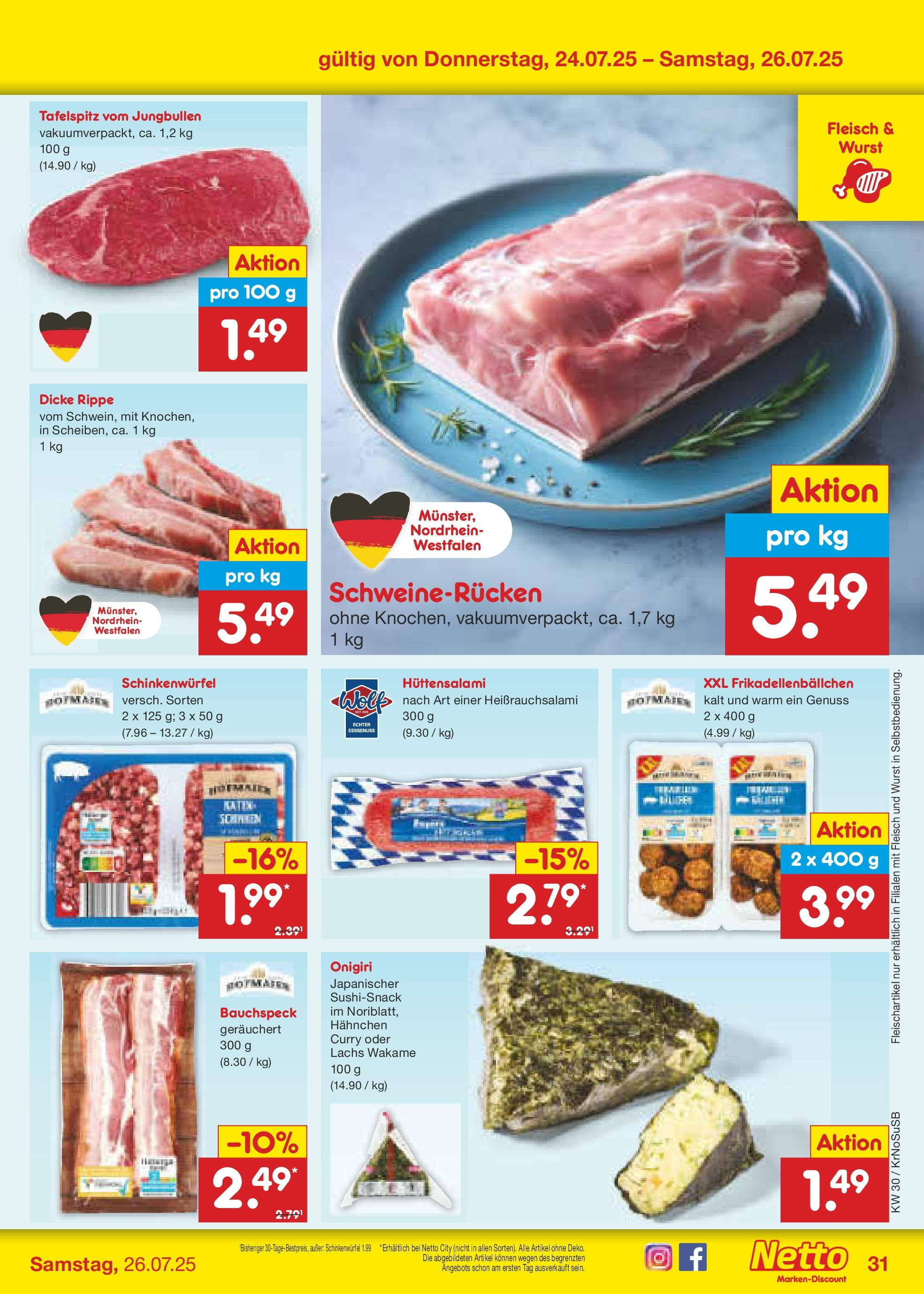 Netto Marken-Discount prospekt Duisburg	 (ab 21.07.2025) » Angebote | Seite: 49 | Produkte: Tafelspitz, Hahnchen, Wurst, Fleisch