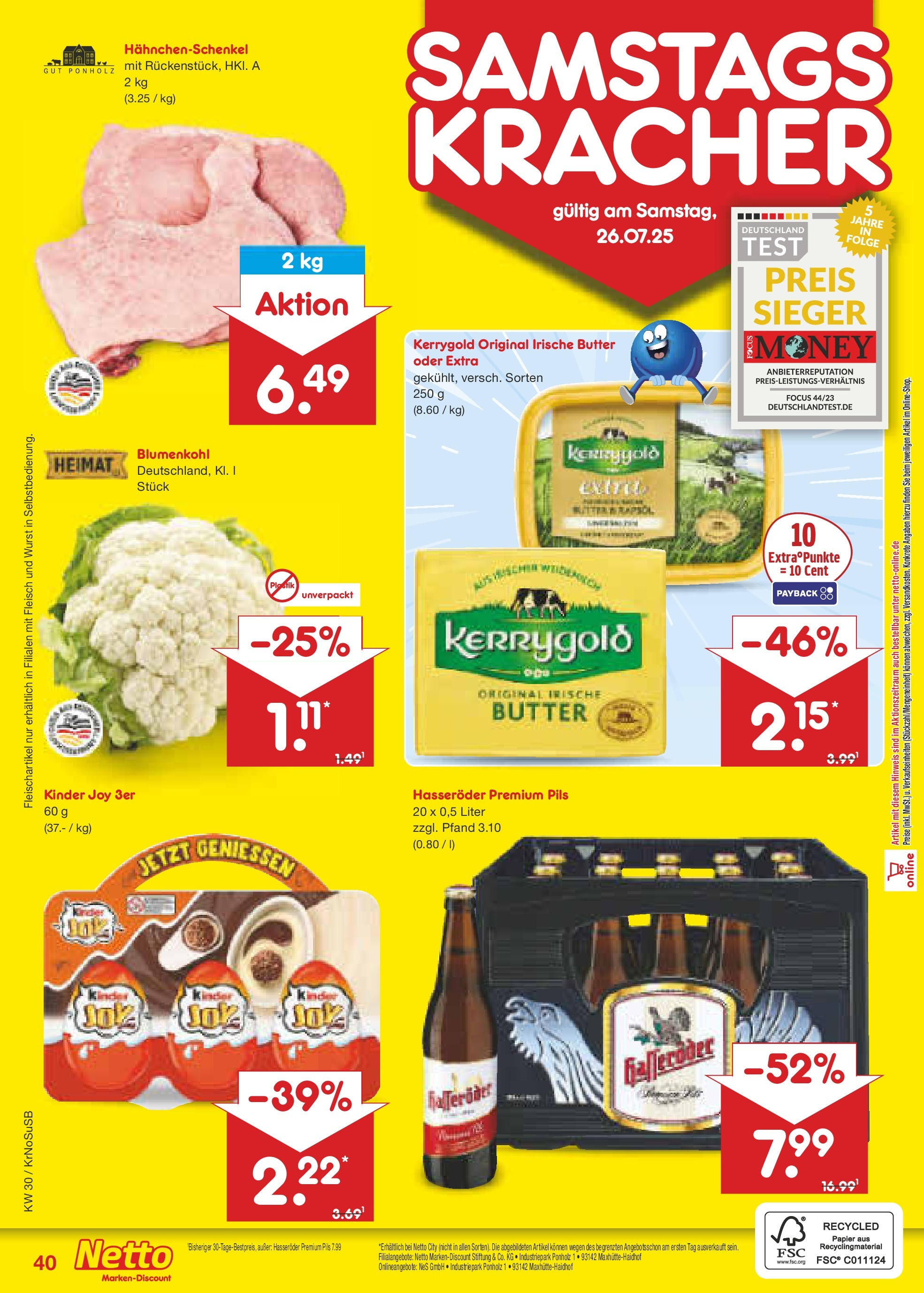 Netto Marken-Discount prospekt Duisburg	 (ab 21.07.2025) » Angebote | Seite: 64 | Produkte: Butter, Kinder joy, Blumenkohl, Hasseröder