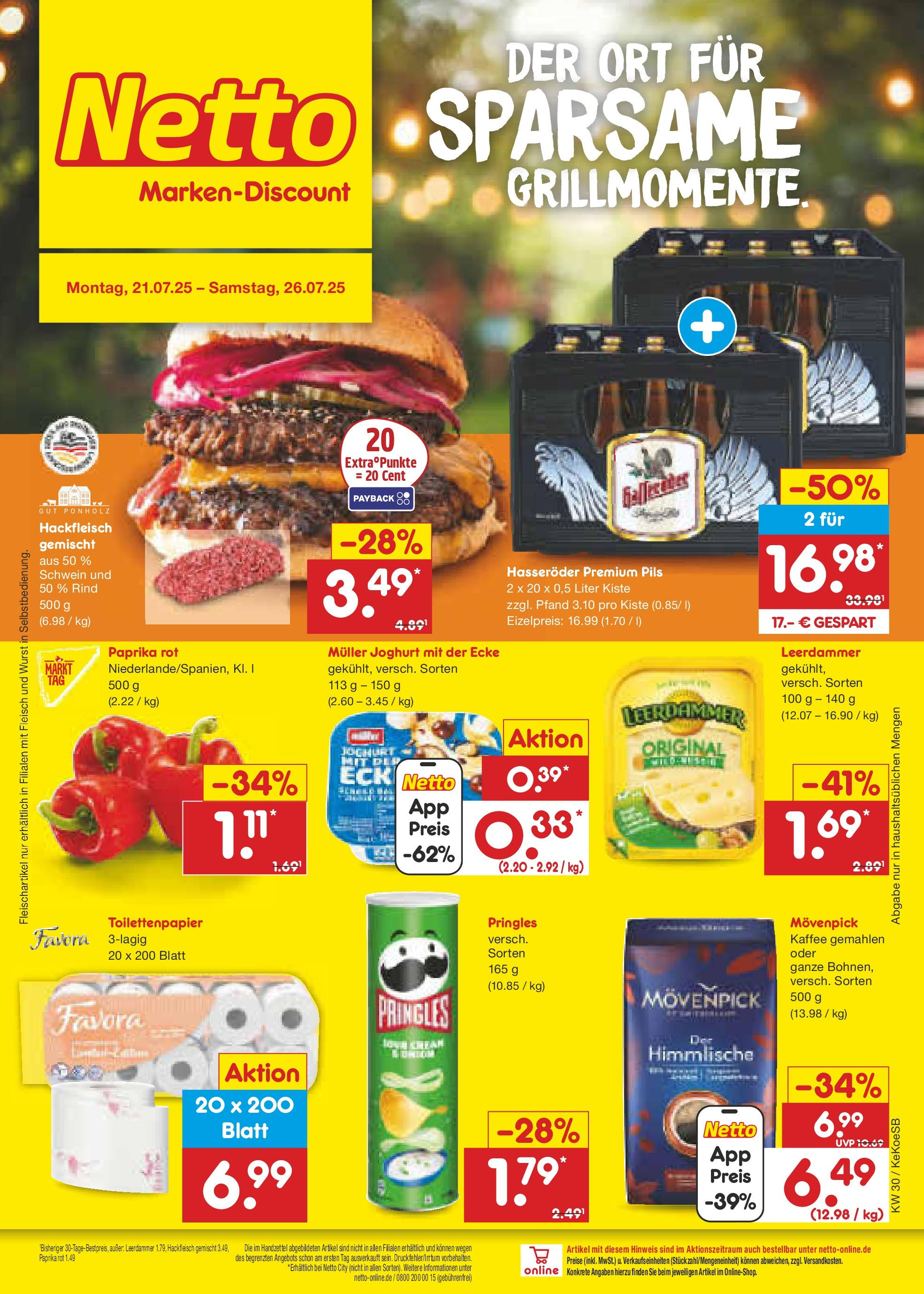 Netto Marken-Discount prospekt Köln	 (ab 21.07.2025) » Angebote | Seite: 1 | Produkte: Kaffee, Pils, Pringles, Hackfleisch