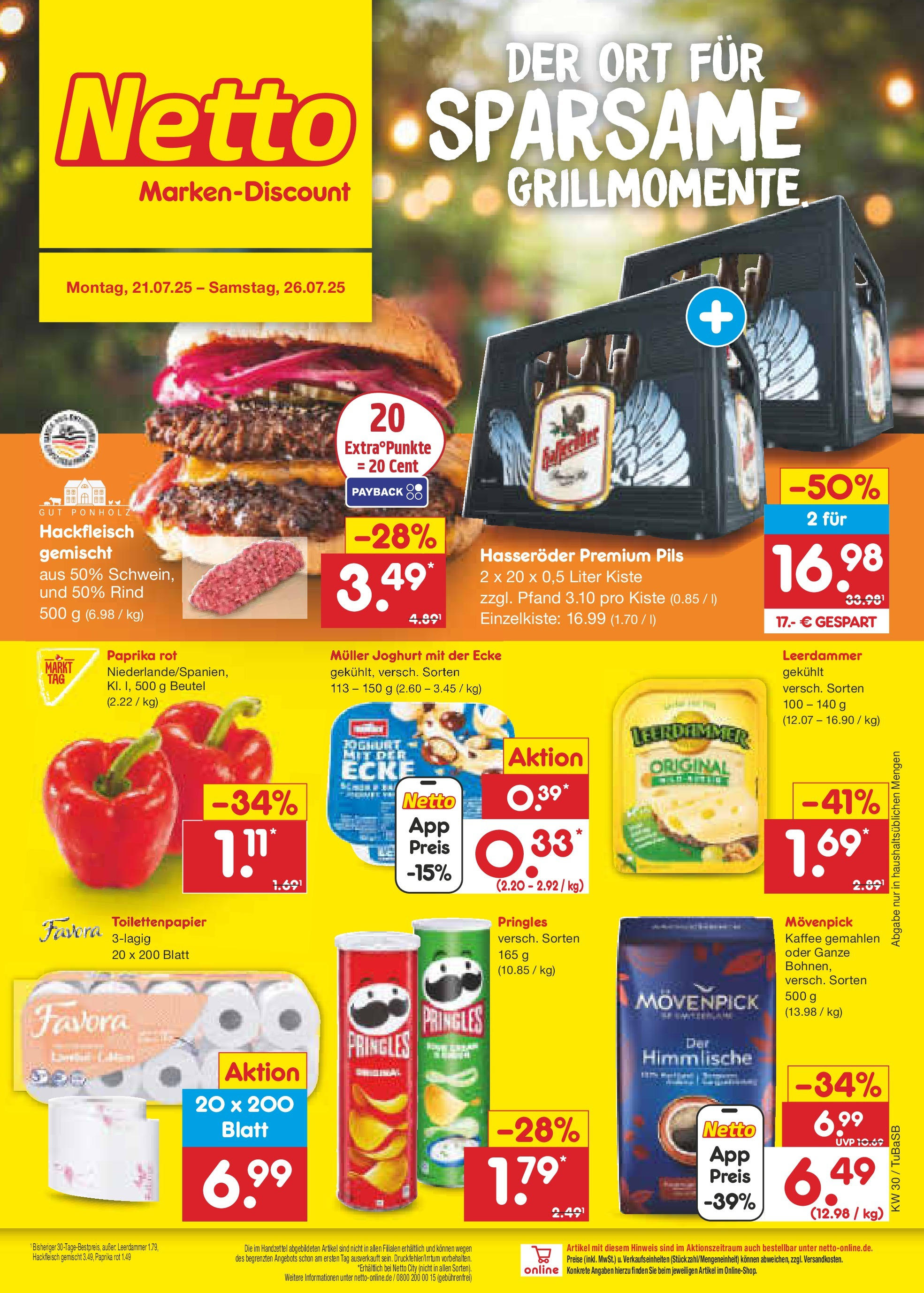 Netto Marken-Discount prospekt Lahr-Langenwinkel (ab 21.07.2025) » Angebote | Seite: 1 | Produkte: Paprika rot, Hasseröder, Hackfleisch, Toilettenpapier Netto Marken-Discount prospekt Lahr-Langenwinkel (ab 21.07.2025) » Angebote | Seite: 1 | Produkte: Paprika rot, Hasseröder, Hackfleisch, Toilettenpapier
