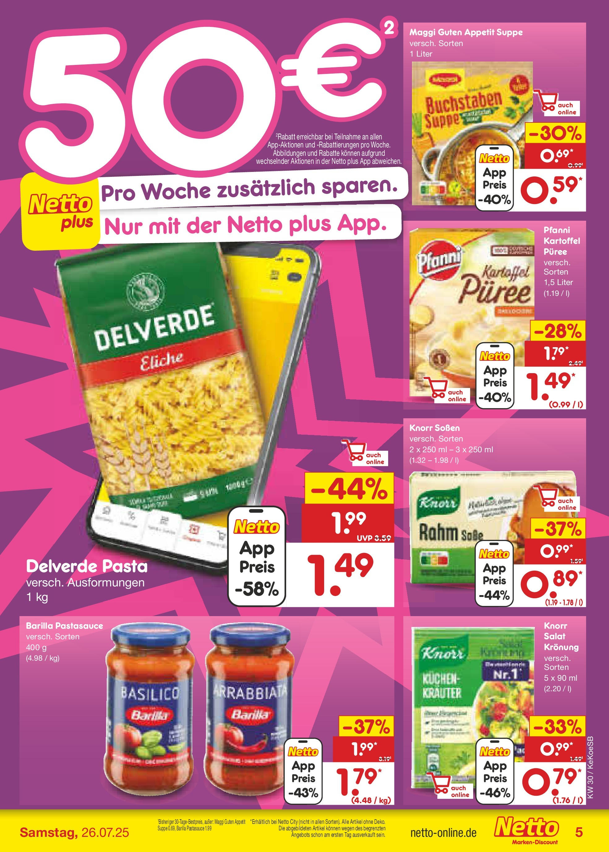 Netto Marken-Discount prospekt Köln	 (ab 21.07.2025) » Angebote | Seite: 5 | Produkte: Maggi, Knorr, Pasta, Kuchen