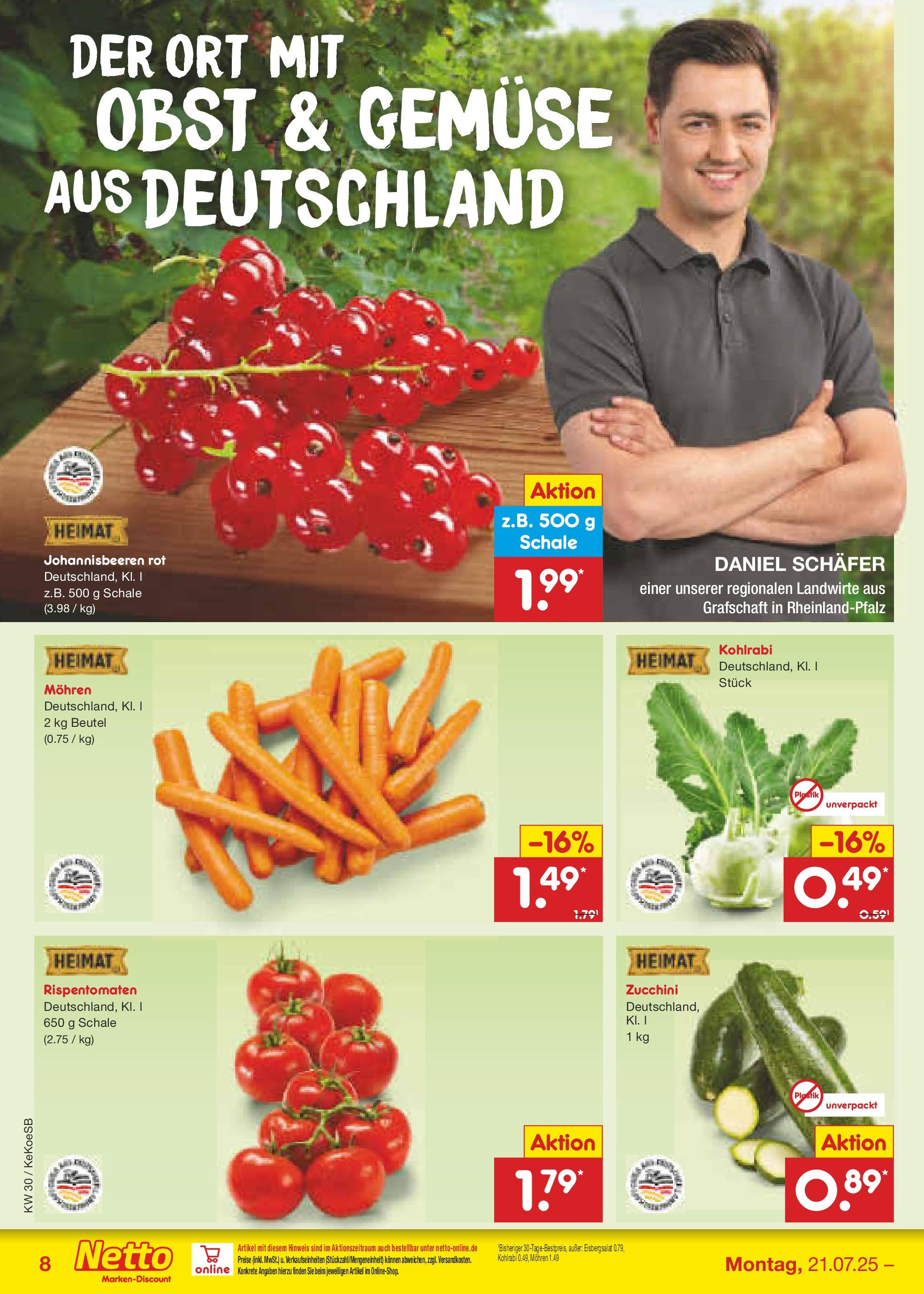 Netto Marken-Discount prospekt Köln	 (ab 21.07.2025) » Angebote | Seite: 10 | Produkte: Kohlrabi, Mohren, Gemüse, Zucchini