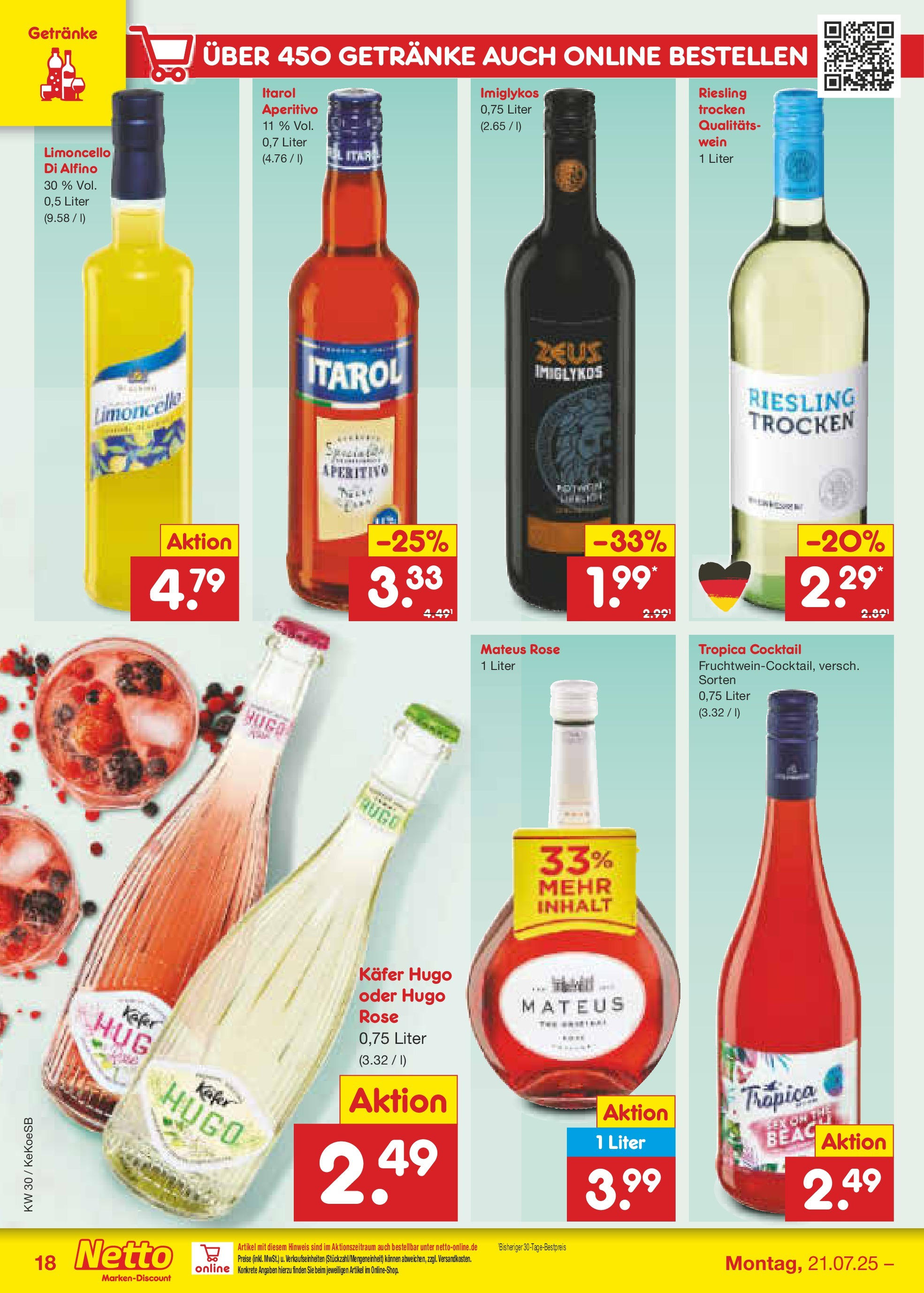 Netto Marken-Discount prospekt Köln	 (ab 21.07.2025) » Angebote | Seite: 26 | Produkte: Limoncello, Wein, Hugo