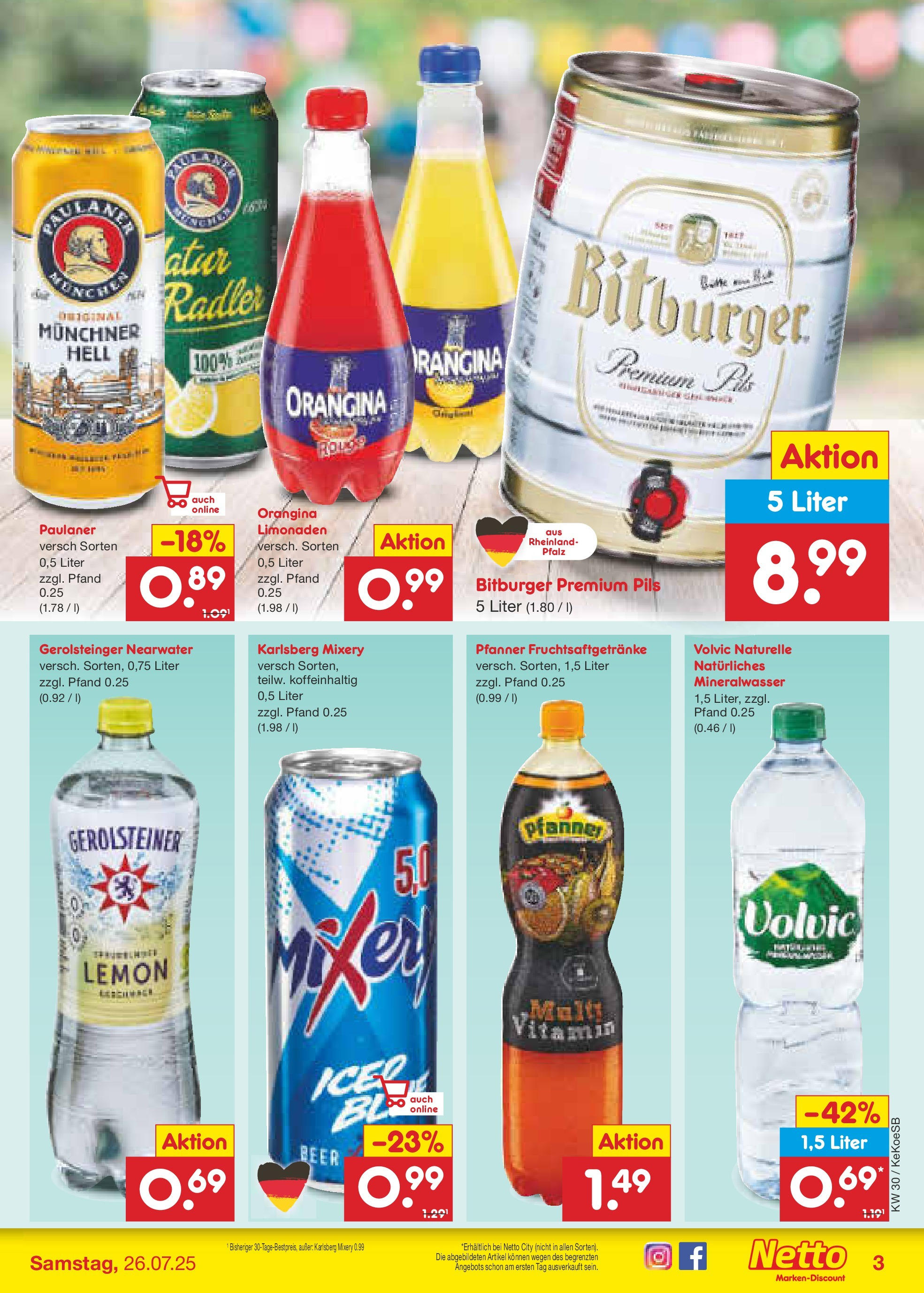 Netto Marken-Discount prospekt Köln	 (ab 21.07.2025) » Angebote | Seite: 33 | Produkte: Bitburger, Radler, Mixery, Gerolsteiner