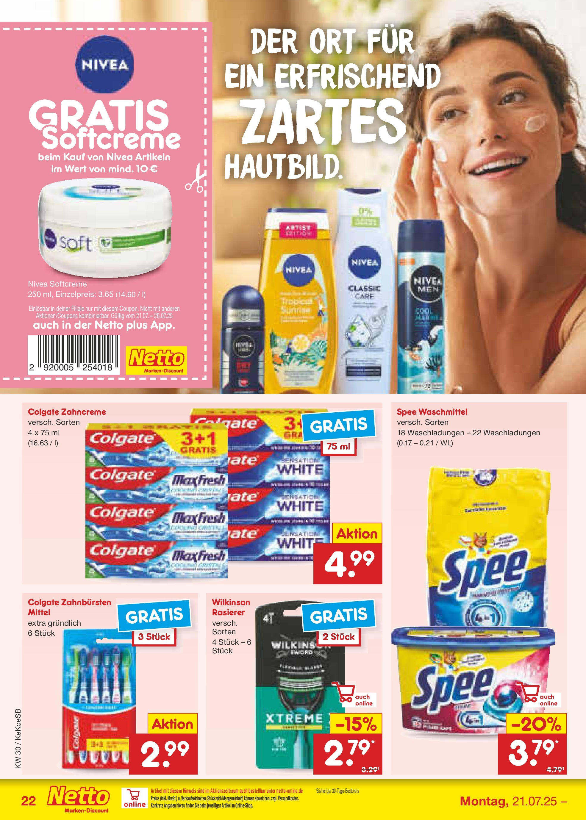 Netto Marken-Discount prospekt Köln	 (ab 21.07.2025) » Angebote | Seite: 36 | Produkte: Rasierer, Spee, Waschmittel