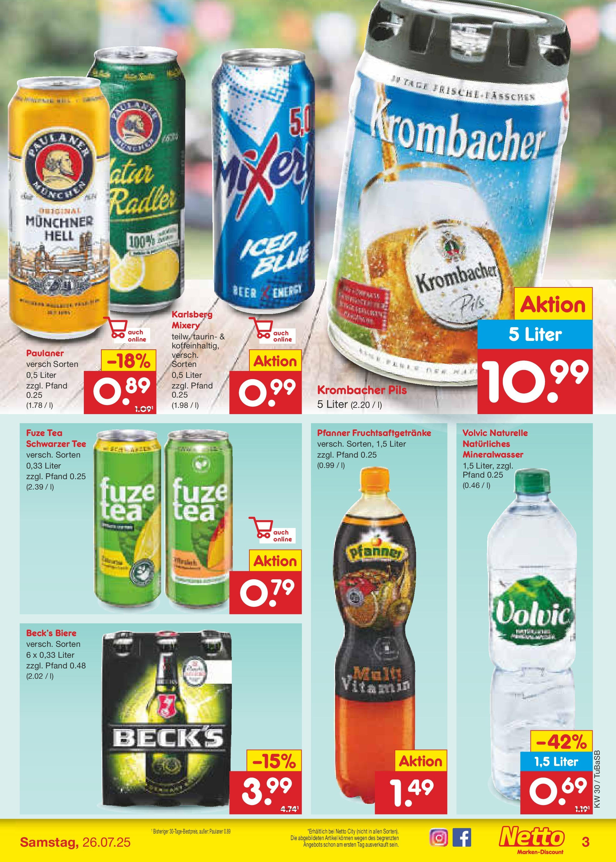 Netto Marken-Discount prospekt Lahr-Langenwinkel (ab 21.07.2025) » Angebote | Seite: 33 | Produkte: Pils, Radler, Tee, Volvic Netto Marken-Discount prospekt Lahr-Langenwinkel (ab 21.07.2025) » Angebote | Seite: 33 | Produkte: Pils, Radler, Tee, Volvic