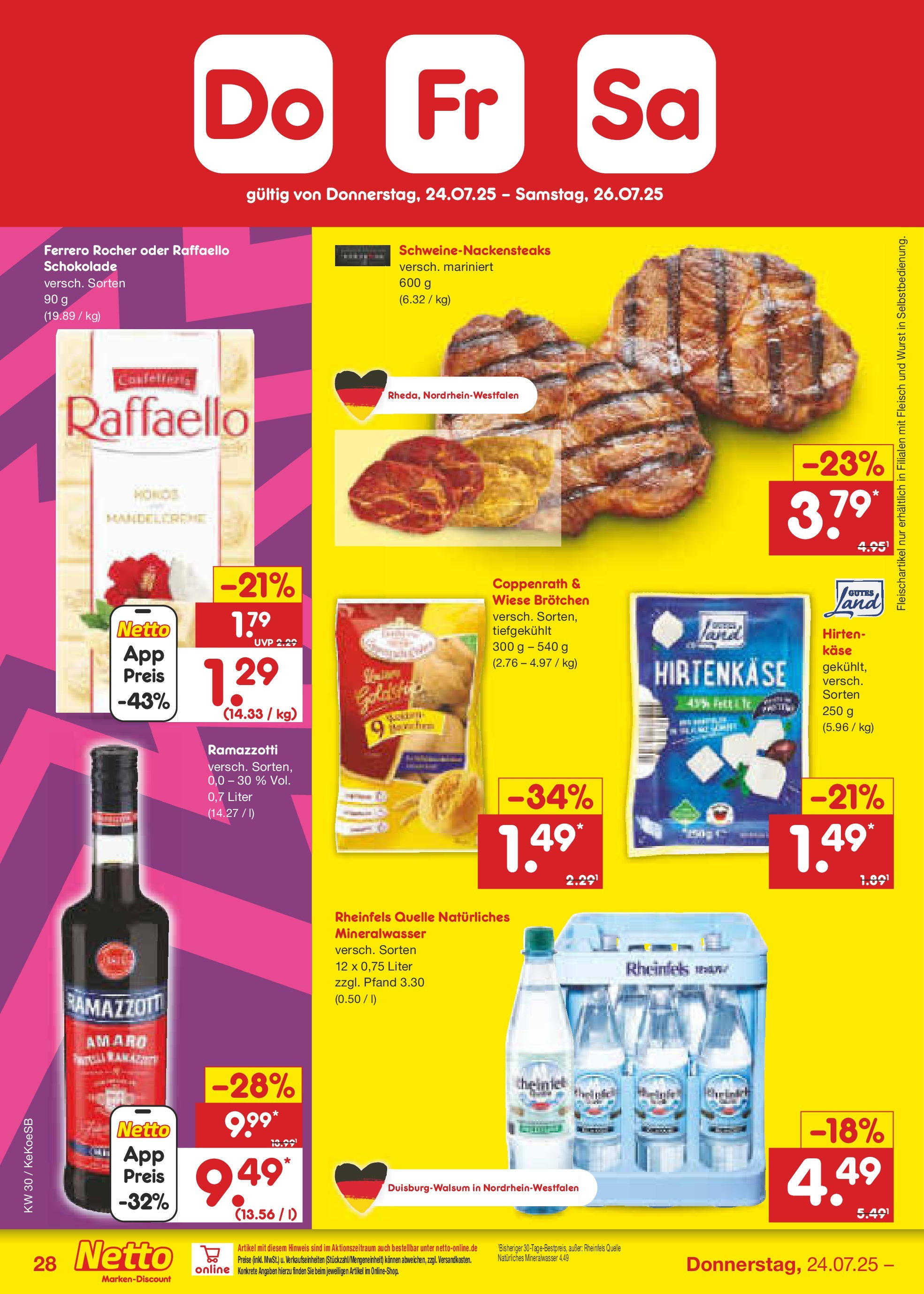 Netto Marken-Discount prospekt Köln	 (ab 21.07.2025) » Angebote | Seite: 46 | Produkte: Ferrero rocher, Käse, Schokolade, Mineralwasser