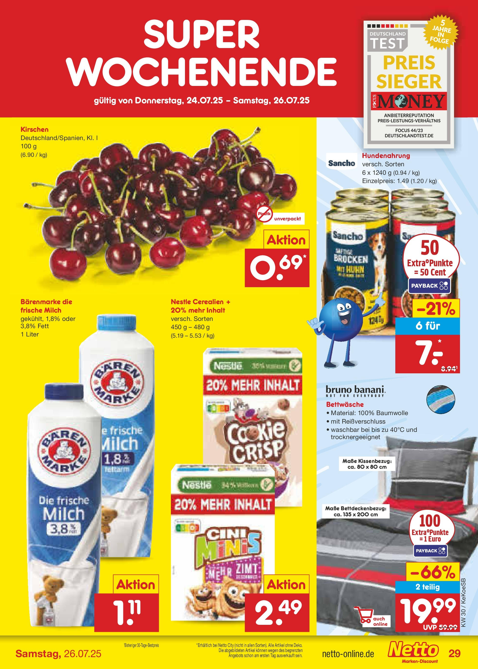 Netto Marken-Discount prospekt Köln	 (ab 21.07.2025) » Angebote | Seite: 47 | Produkte: Milch, Bettwäsche, Kirschen