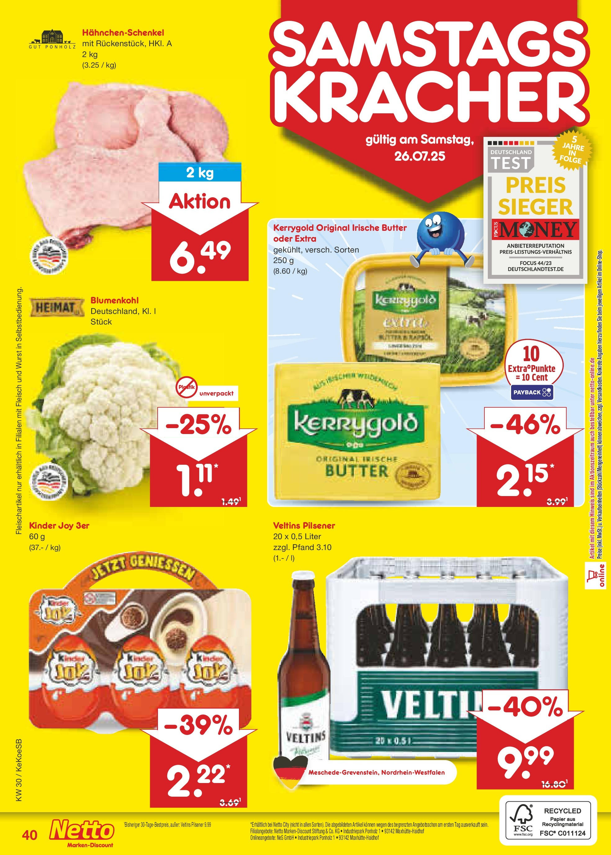 Netto Marken-Discount prospekt Köln	 (ab 21.07.2025) » Angebote | Seite: 64 | Produkte: Hahnchenschenkel, Butter, Blumenkohl, Fleisch