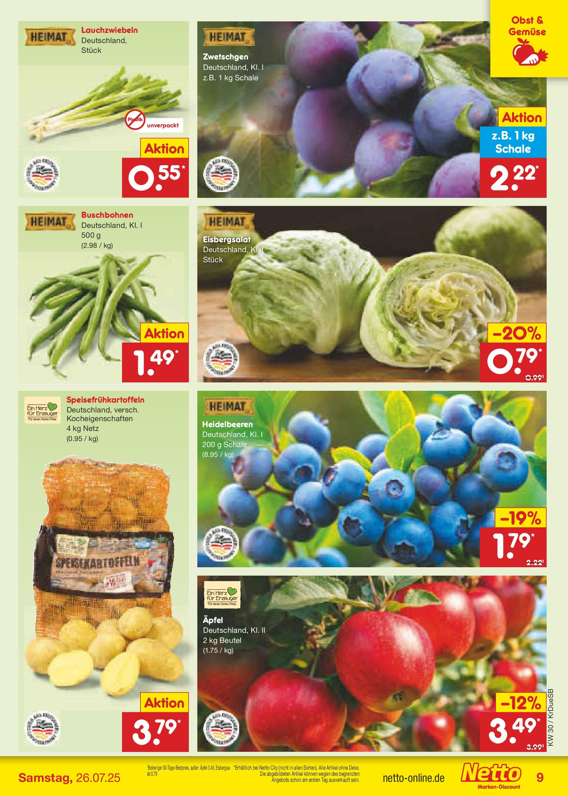 Netto Marken-Discount prospekt Düsseldorf-Rath	 (ab 21.07.2025) » Angebote | Seite: 11 | Produkte: Äpfel, Eisbergsalat, Heidelbeeren, Gemüse