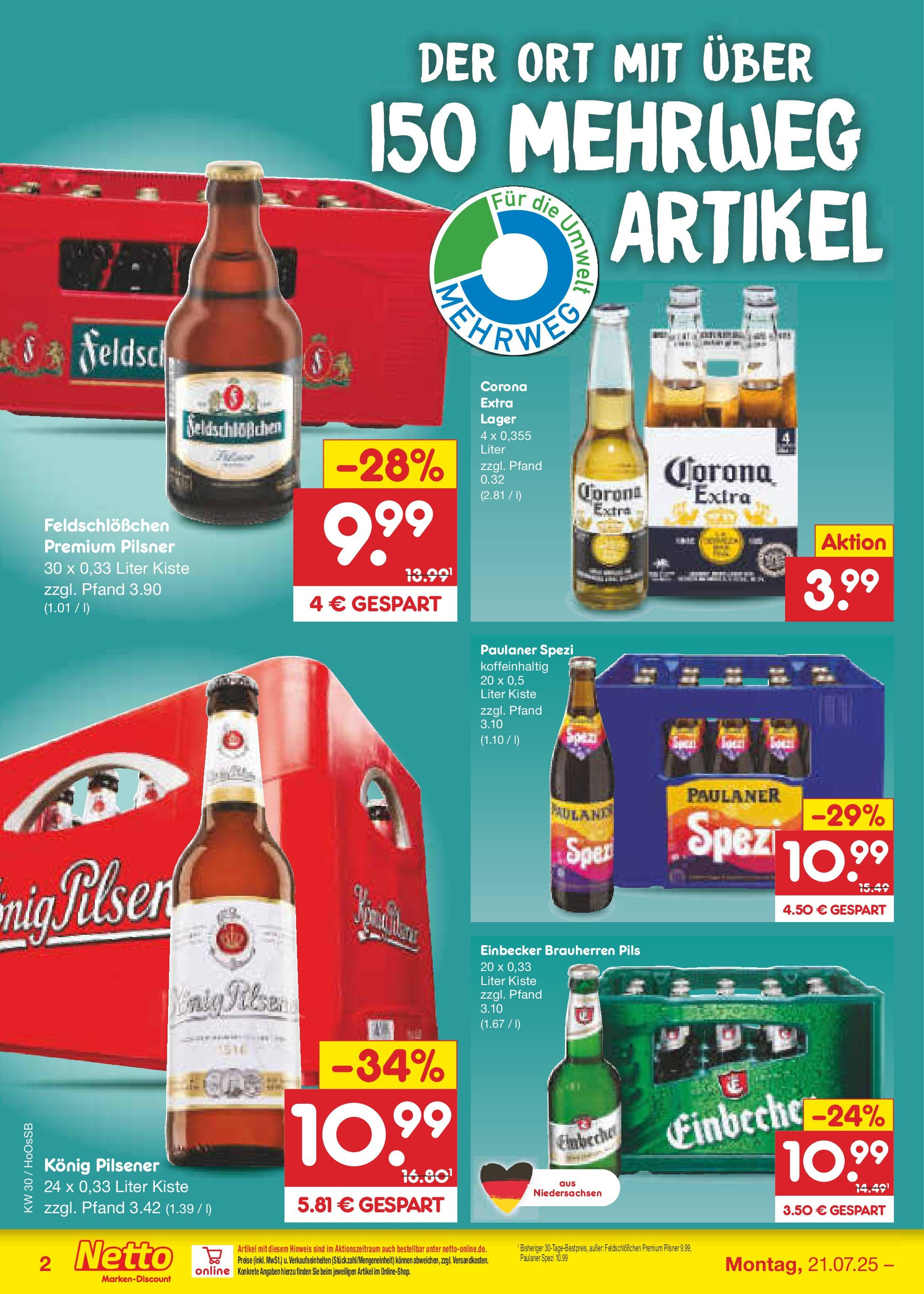 Netto Marken-Discount prospekt Braunschweig-Lamme (ab 21.07.2025) » Angebote | Seite: 32 | Produkte: Konig pilsener, Paulaner spezi, Pils, Paulaner Netto Marken-Discount prospekt Braunschweig-Lamme (ab 21.07.2025) » Angebote | Seite: 32 | Produkte: Konig pilsener, Paulaner spezi, Pils, Paulaner