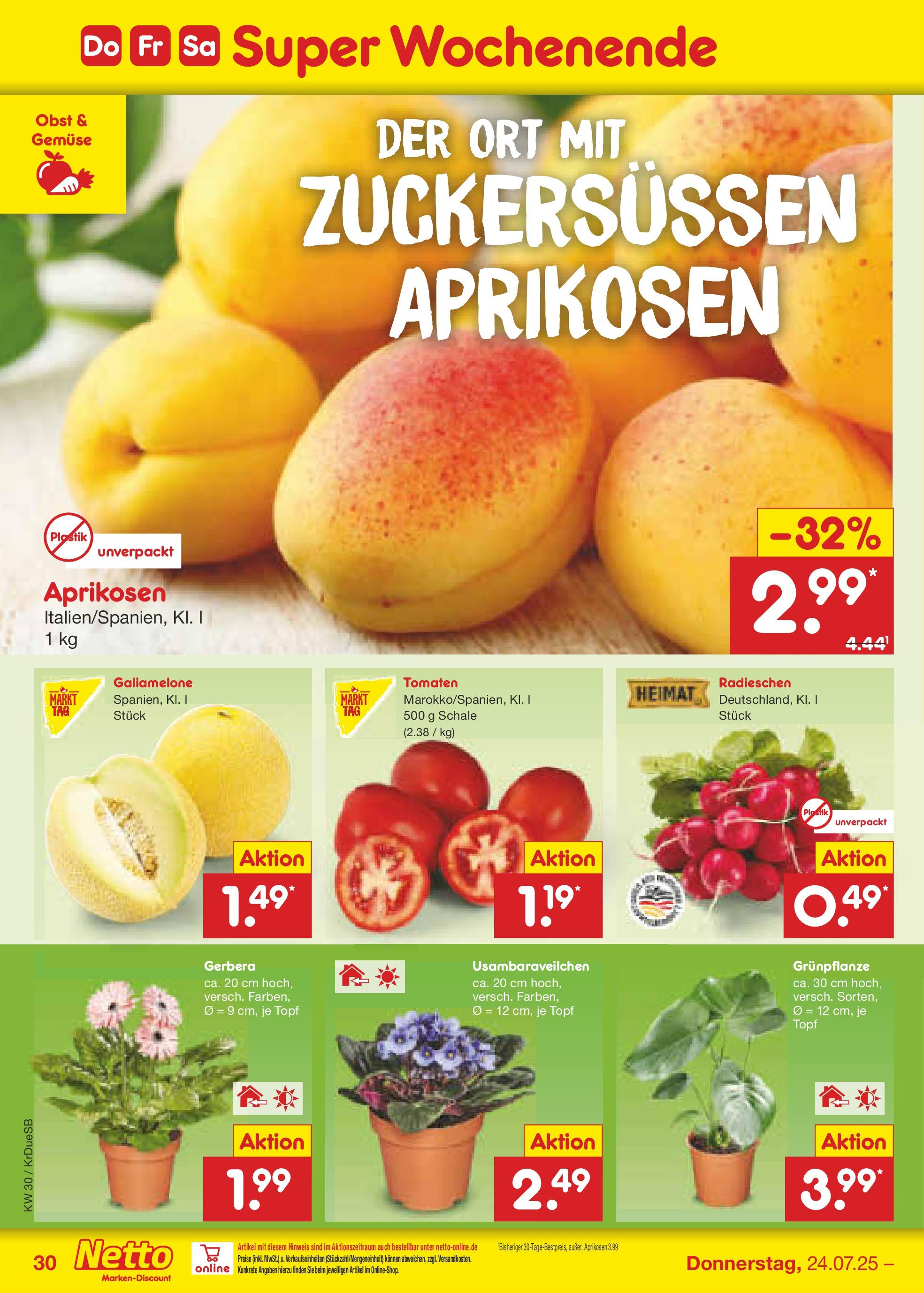 Netto Marken-Discount prospekt Düsseldorf-Rath	 (ab 21.07.2025) » Angebote | Seite: 48 | Produkte: Tomaten, Gemüse, Obst