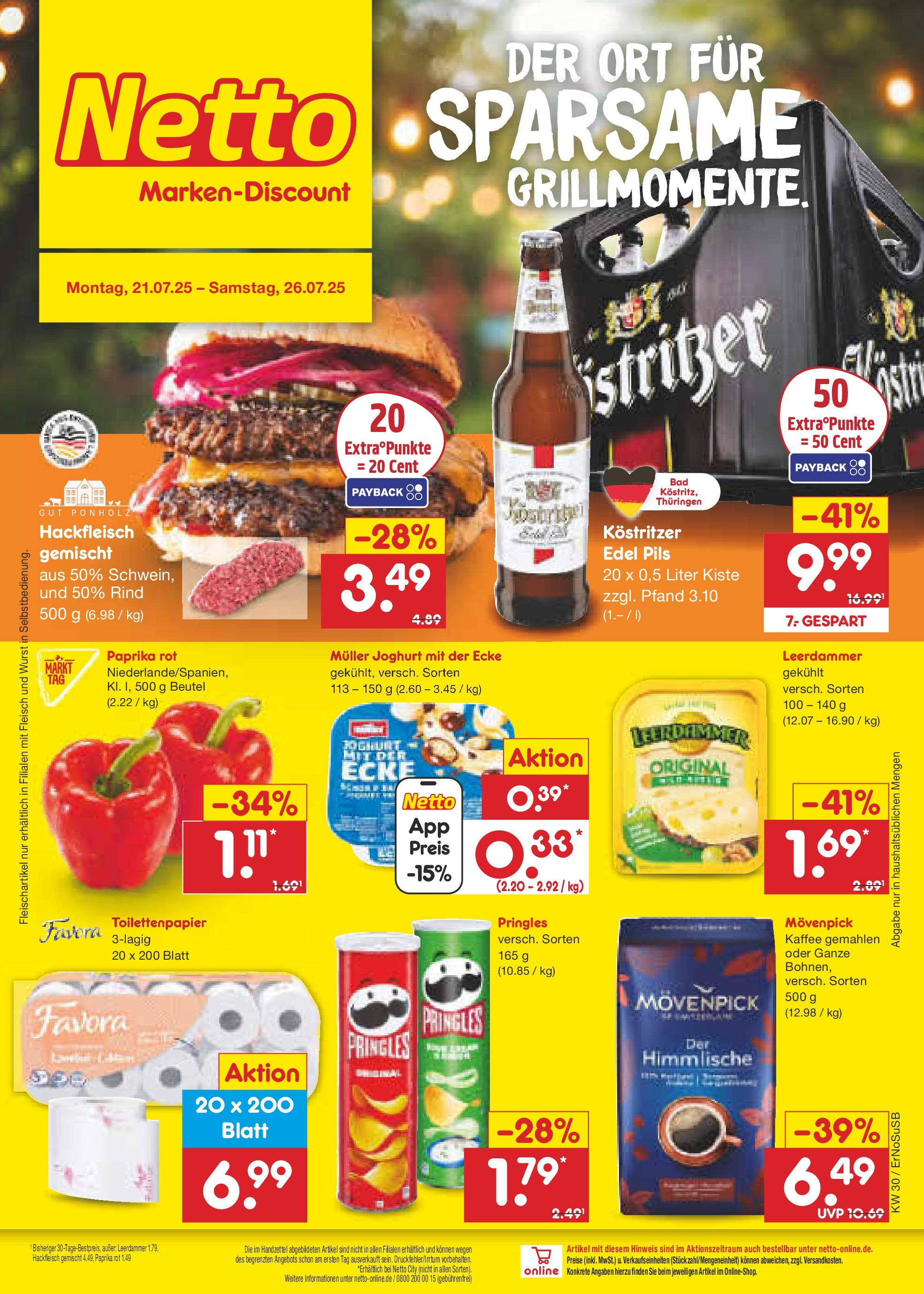 Netto Marken-Discount prospekt Erfurt (ab 21.07.2025) » Angebote | Seite: 1 | Produkte: Leerdammer, Wurst, Pringles, Toilettenpapier Netto Marken-Discount prospekt Erfurt (ab 21.07.2025) » Angebote | Seite: 1 | Produkte: Leerdammer, Wurst, Pringles, Toilettenpapier