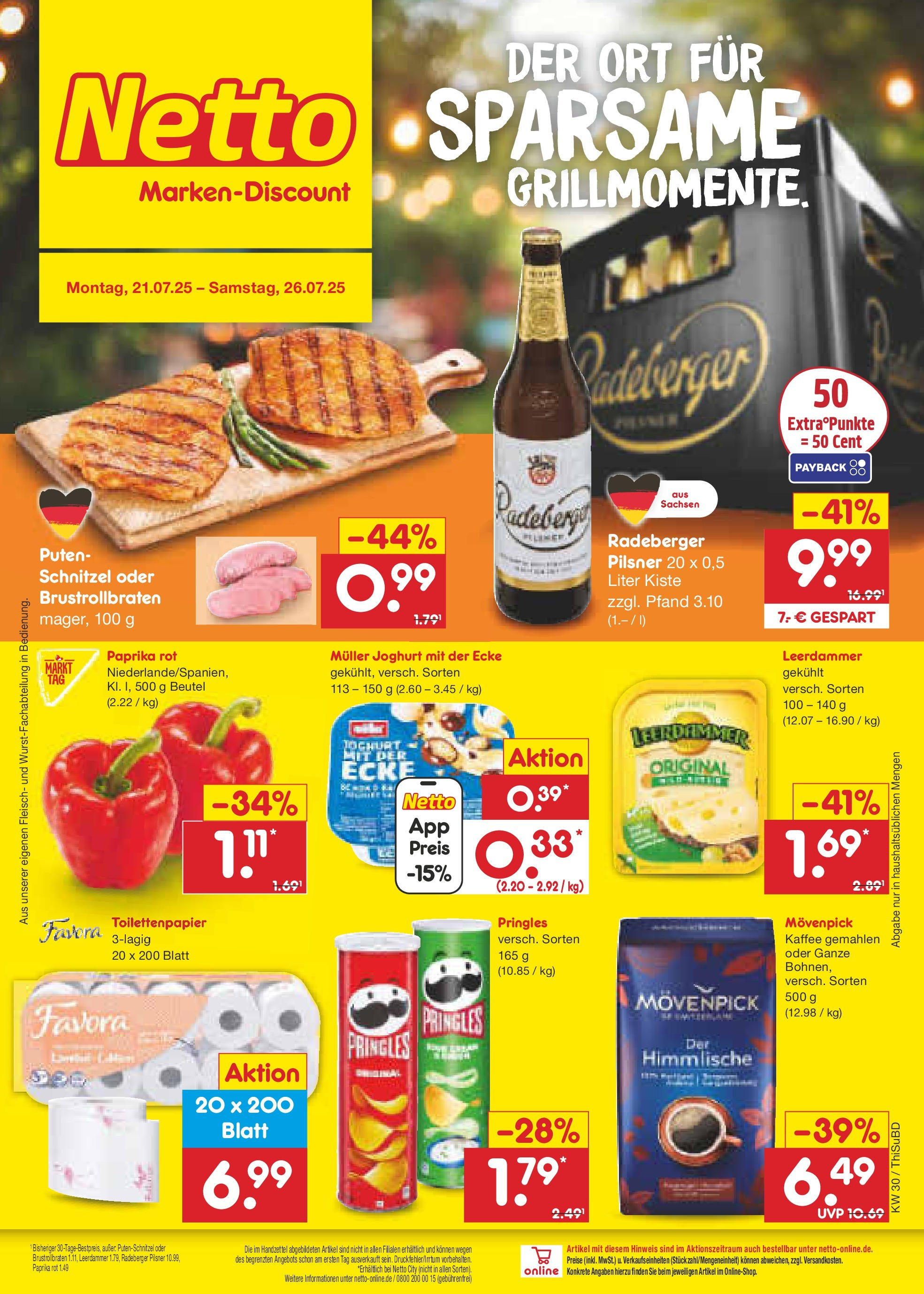 Netto Marken-Discount prospekt Thiendorf (ab 21.07.2025) » Angebote | Seite: 1 | Produkte: Kaffee, Leerdammer, Paprika, Radeberger pilsner Netto Marken-Discount prospekt Thiendorf (ab 21.07.2025) » Angebote | Seite: 1 | Produkte: Kaffee, Leerdammer, Paprika, Radeberger pilsner
