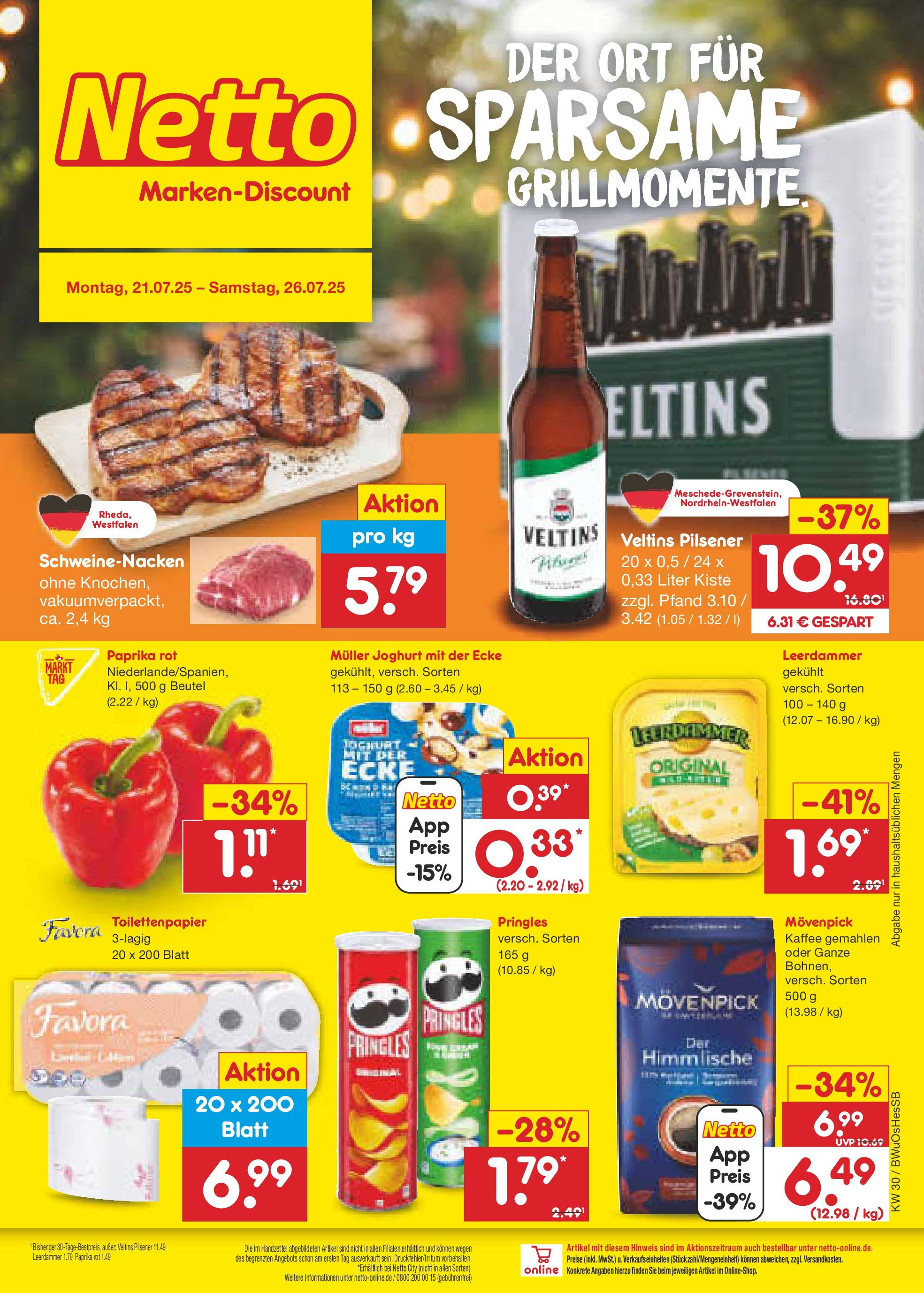 Netto Marken-Discount prospekt Osterode (ab 21.07.2025) » Angebote | Seite: 1 | Produkte: Schweinenacken, Leerdammer, Paprika, Pringles Netto Marken-Discount prospekt Osterode (ab 21.07.2025) » Angebote | Seite: 1 | Produkte: Schweinenacken, Leerdammer, Paprika, Pringles