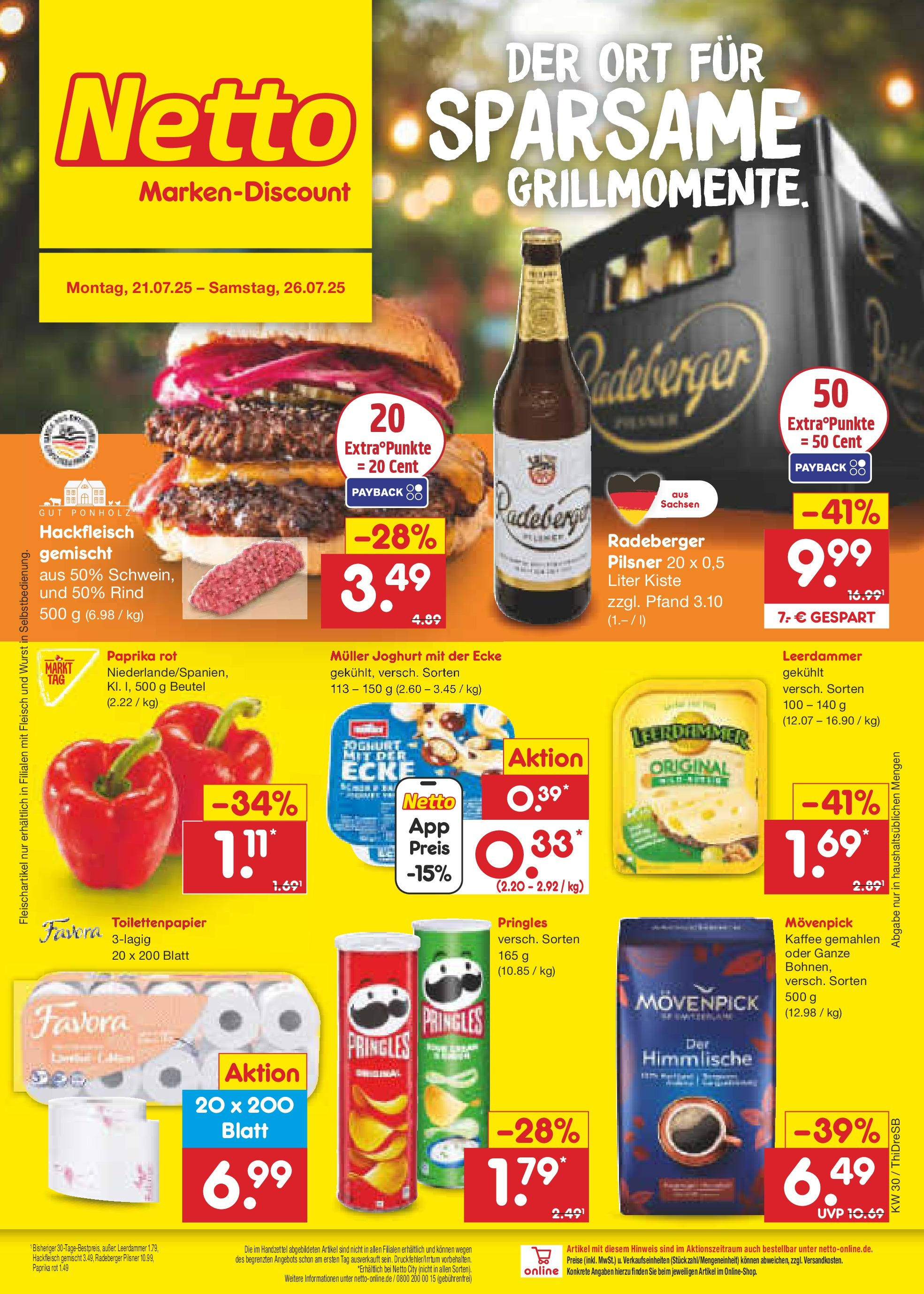 Netto Marken-Discount prospekt Dresden	 (ab 21.07.2025) » Angebote | Seite: 1 | Produkte: Kaffee, Leerdammer, Pringles, Hackfleisch
