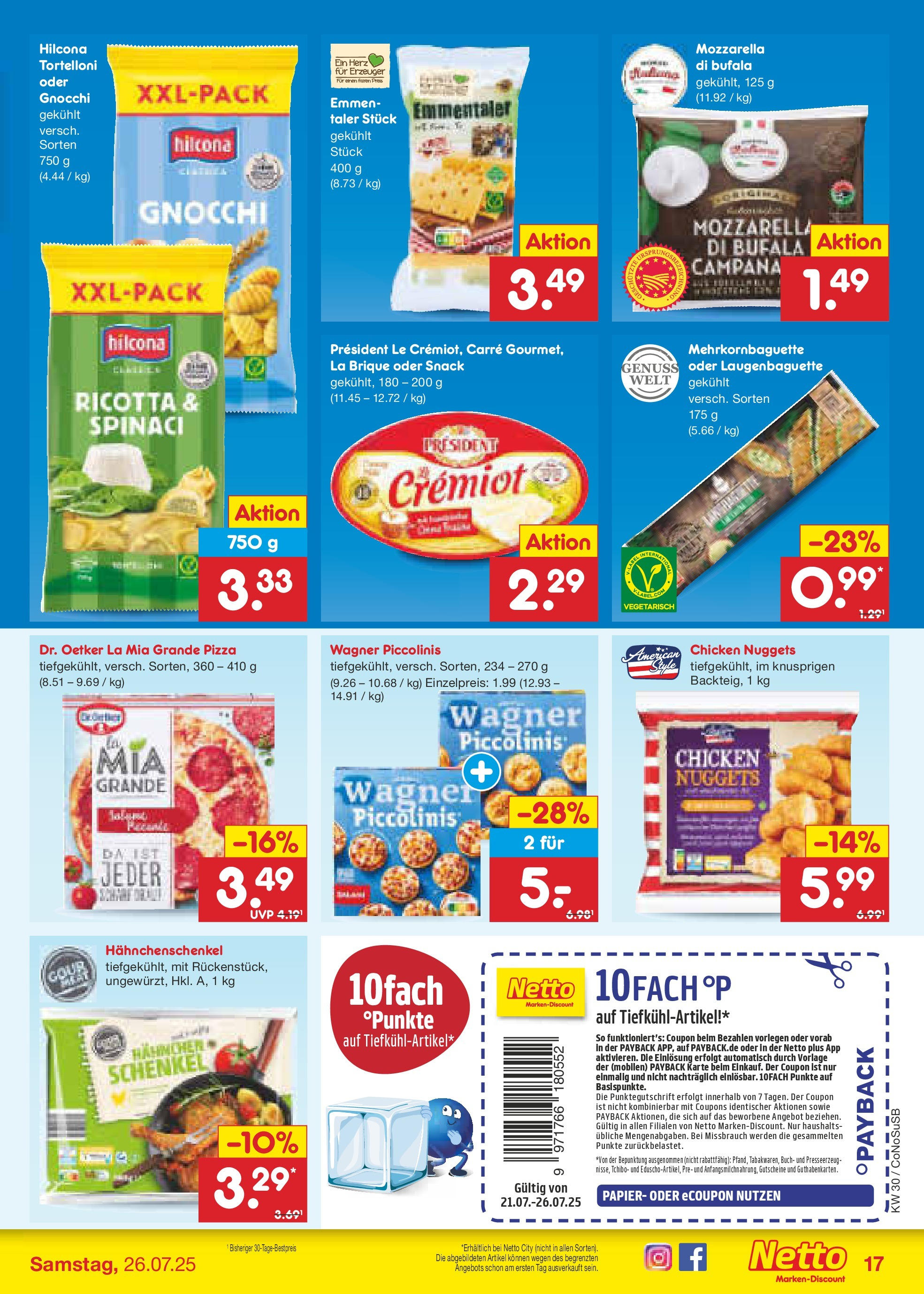 Netto Marken-Discount prospekt Delitzsch	 (ab 21.07.2025) » Angebote | Seite: 23 | Produkte: Hahnchenschenkel, Mozzarella, Piccolinis, Pizza