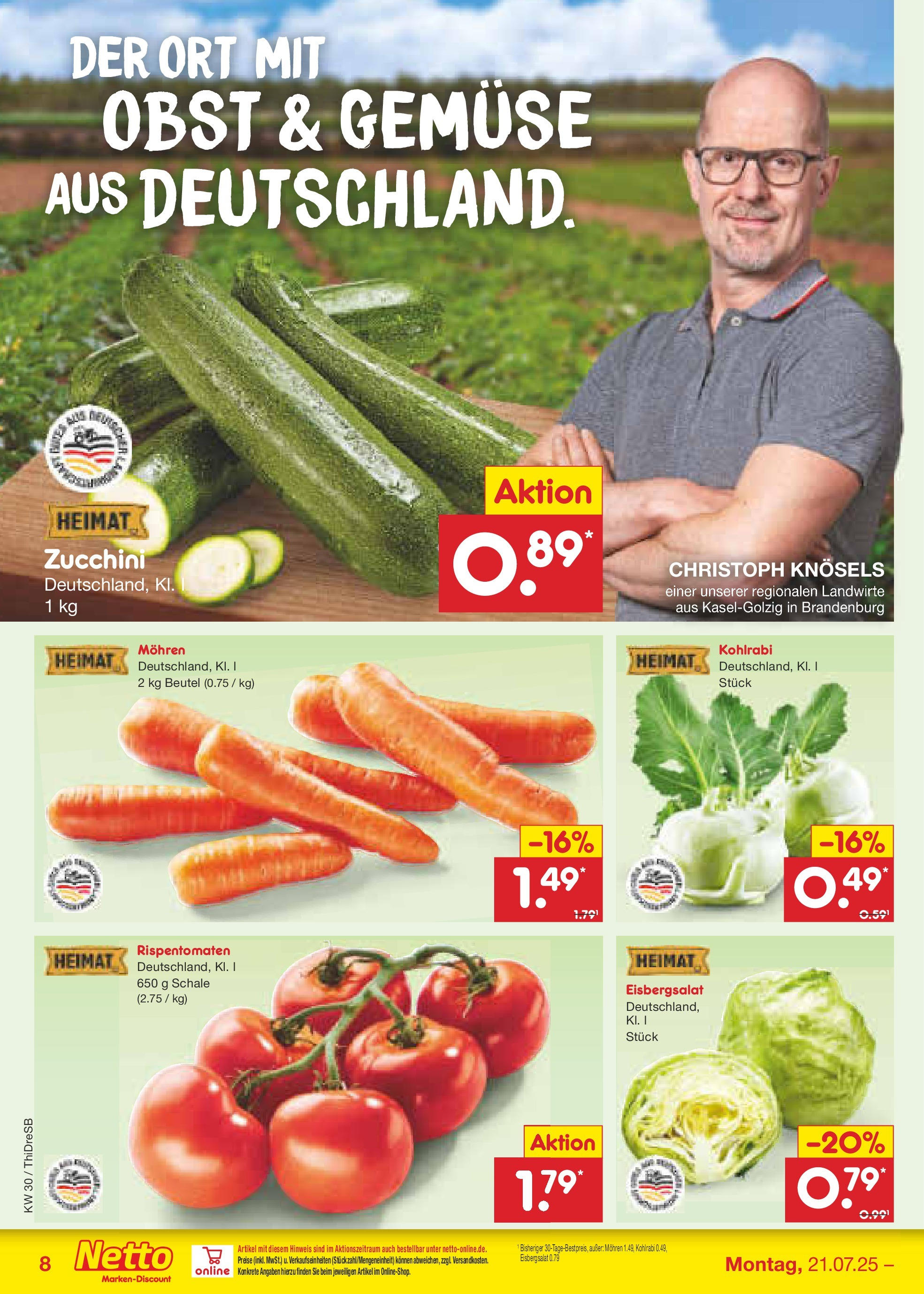 Netto Marken-Discount prospekt Dresden	 (ab 21.07.2025) » Angebote | Seite: 10 | Produkte: Kohlrabi, Eisbergsalat, Mohren, Obst