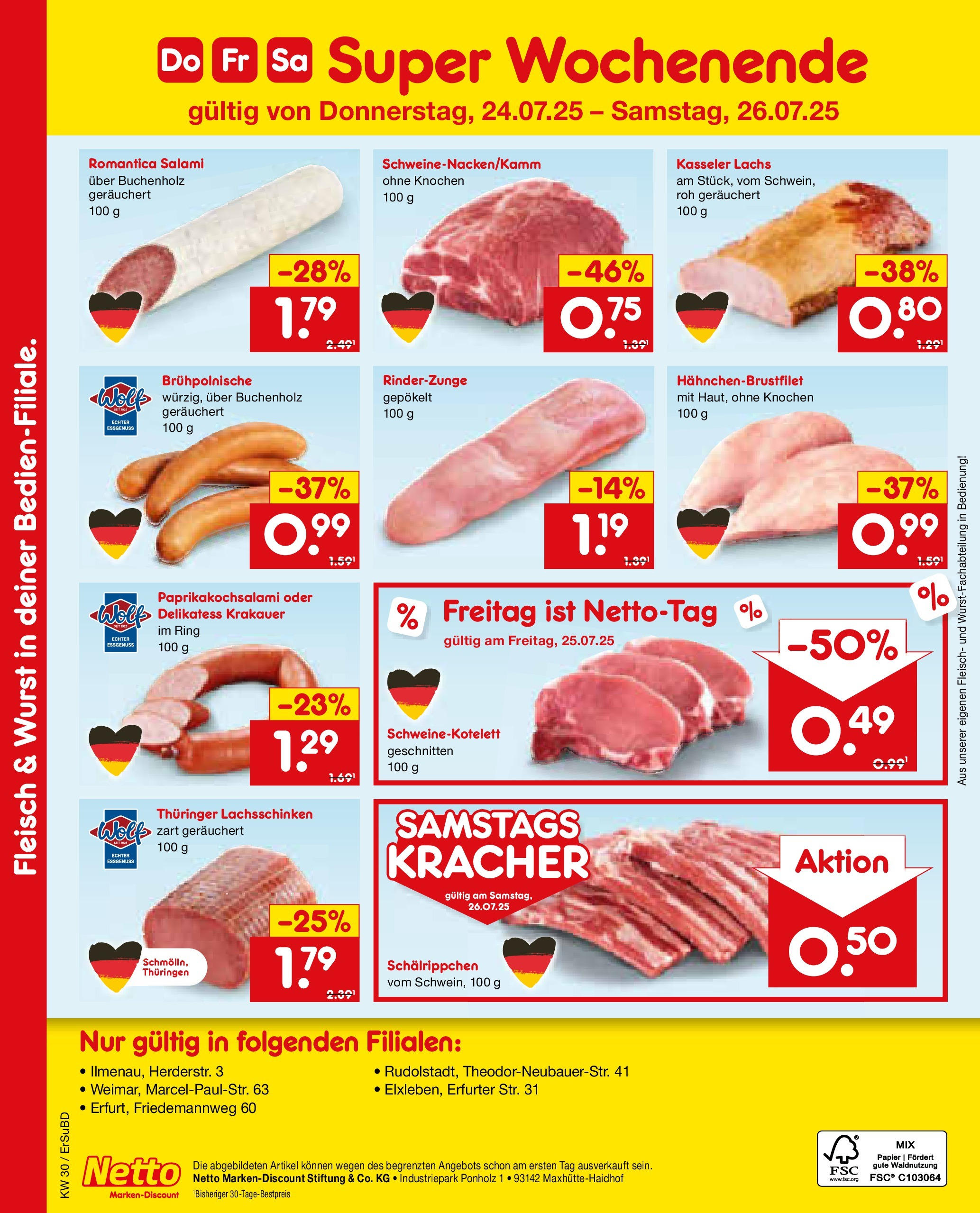 Netto Marken-Discount prospekt Nordhausen	 (ab 21.07.2025) » Angebote | Seite: 19 | Produkte: Lachs, Wurst, Salami, Fleisch