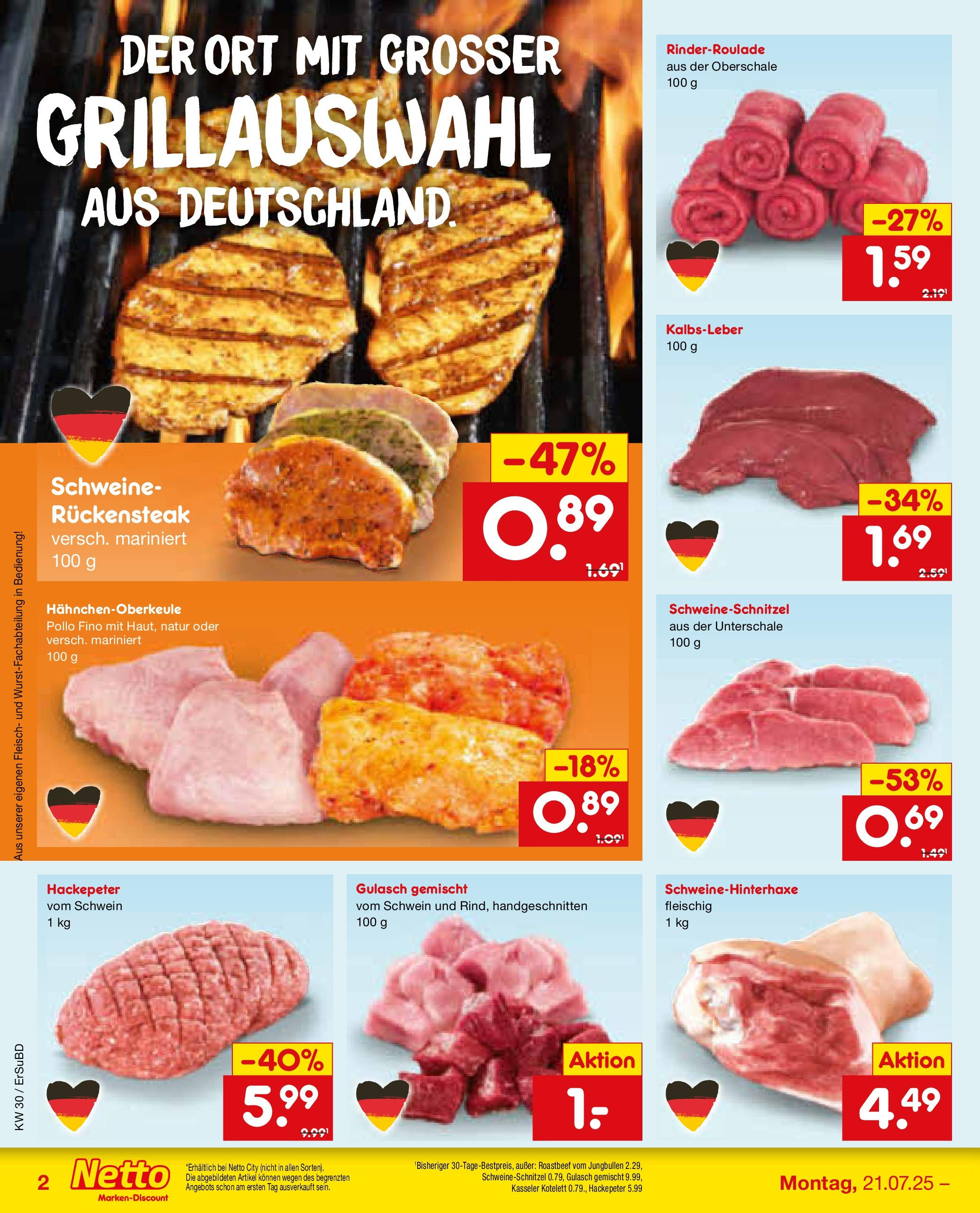 Netto Marken-Discount prospekt Nordhausen	 (ab 21.07.2025) » Angebote | Seite: 20 | Produkte: Roastbeef, Kalbsleber, Gulasch, Fleisch