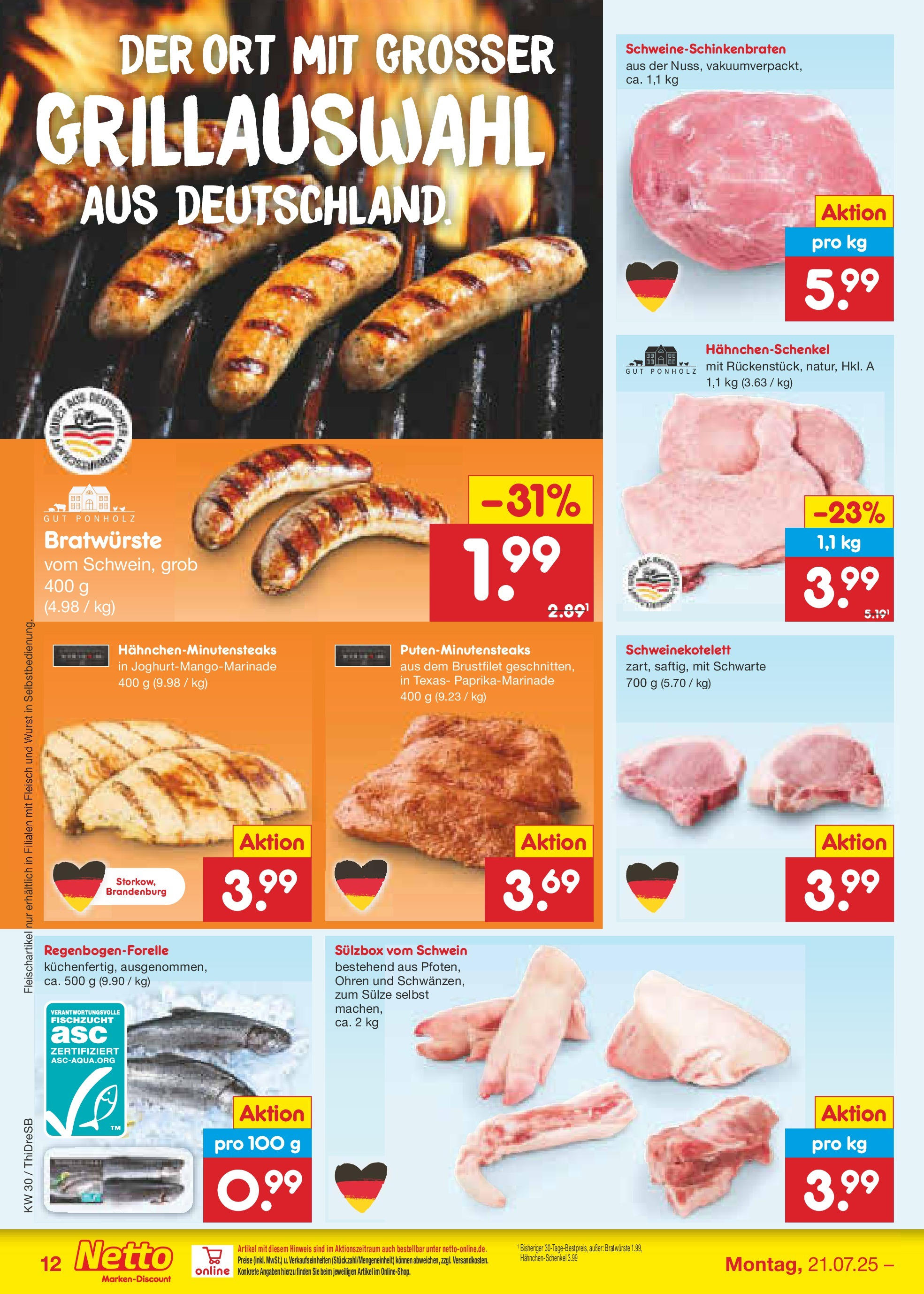 Netto Marken-Discount prospekt Dresden	 (ab 21.07.2025) » Angebote | Seite: 16 | Produkte: Hahnchenschenkel, Wurst, Fleisch
