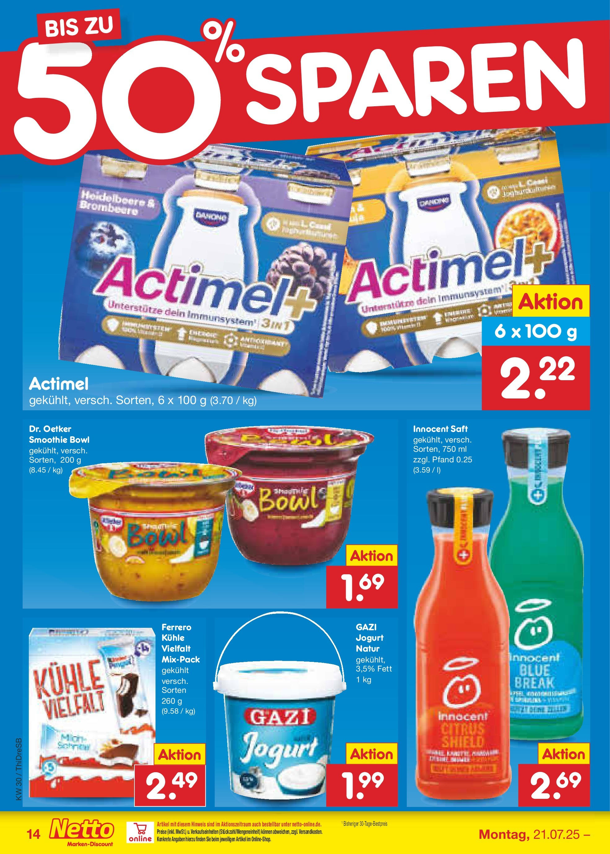Netto Marken-Discount prospekt Dresden	 (ab 21.07.2025) » Angebote | Seite: 18 | Produkte: Actimel, Saft