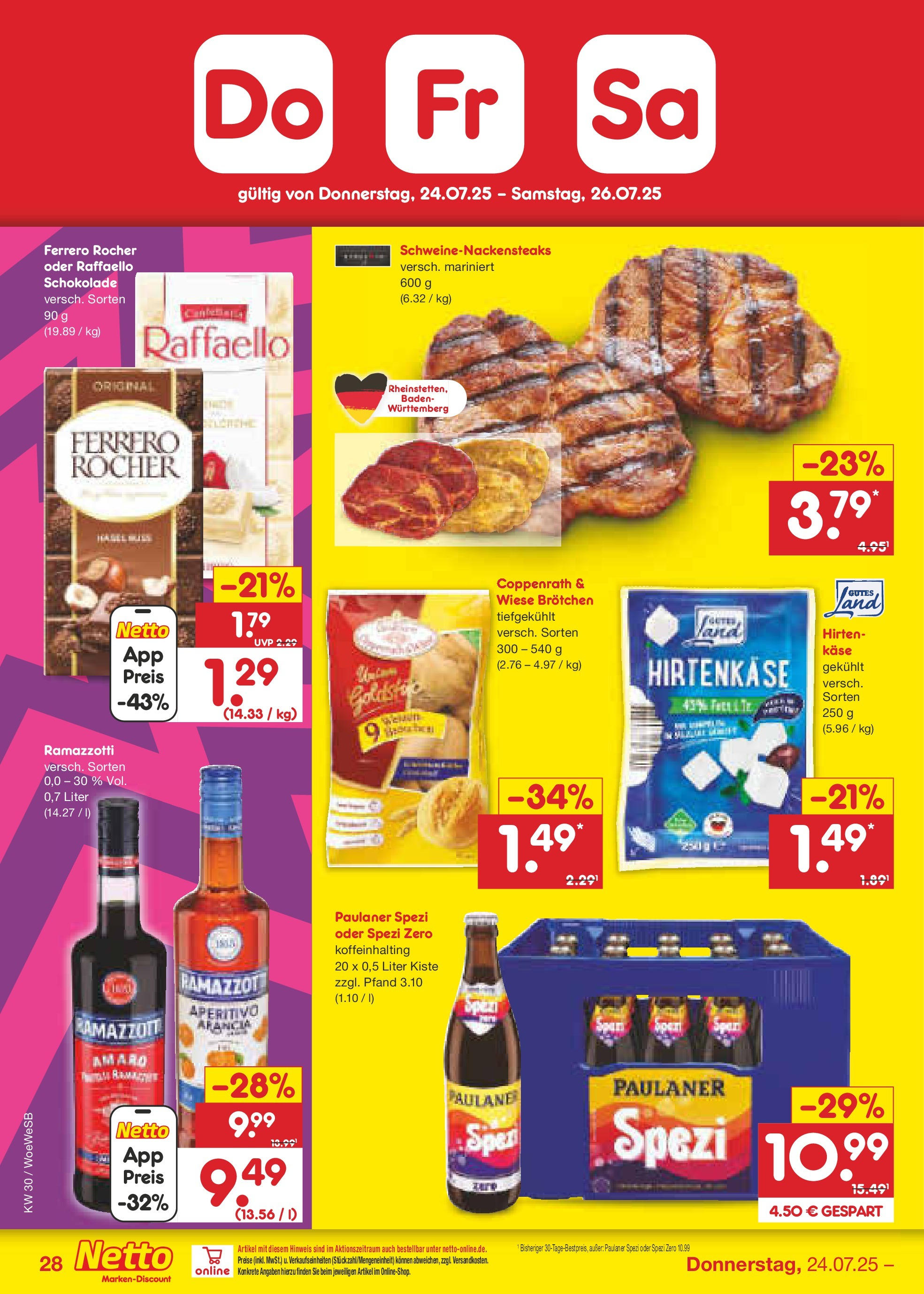 Netto Marken-Discount prospekt Katzweiler (ab 21.07.2025) » Angebote | Seite: 46 | Produkte: Raffaello, Käse, Schokolade, Paulaner spezi Netto Marken-Discount prospekt Katzweiler (ab 21.07.2025) » Angebote | Seite: 46 | Produkte: Raffaello, Käse, Schokolade, Paulaner spezi