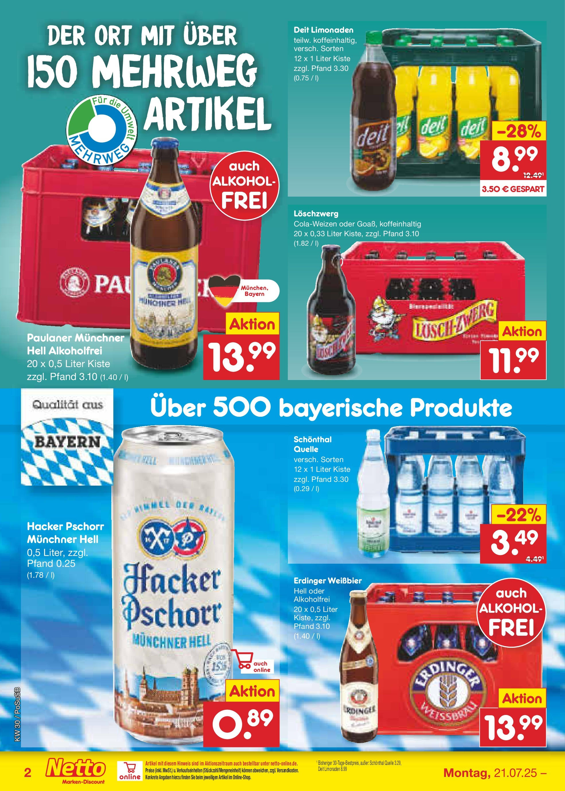 Netto Marken-Discount prospekt Regensburg (ab 21.07.2025) » Angebote | Seite: 32 | Produkte: Erdinger, Weißbier, Paulaner Netto Marken-Discount prospekt Regensburg (ab 21.07.2025) » Angebote | Seite: 32 | Produkte: Erdinger, Weißbier, Paulaner