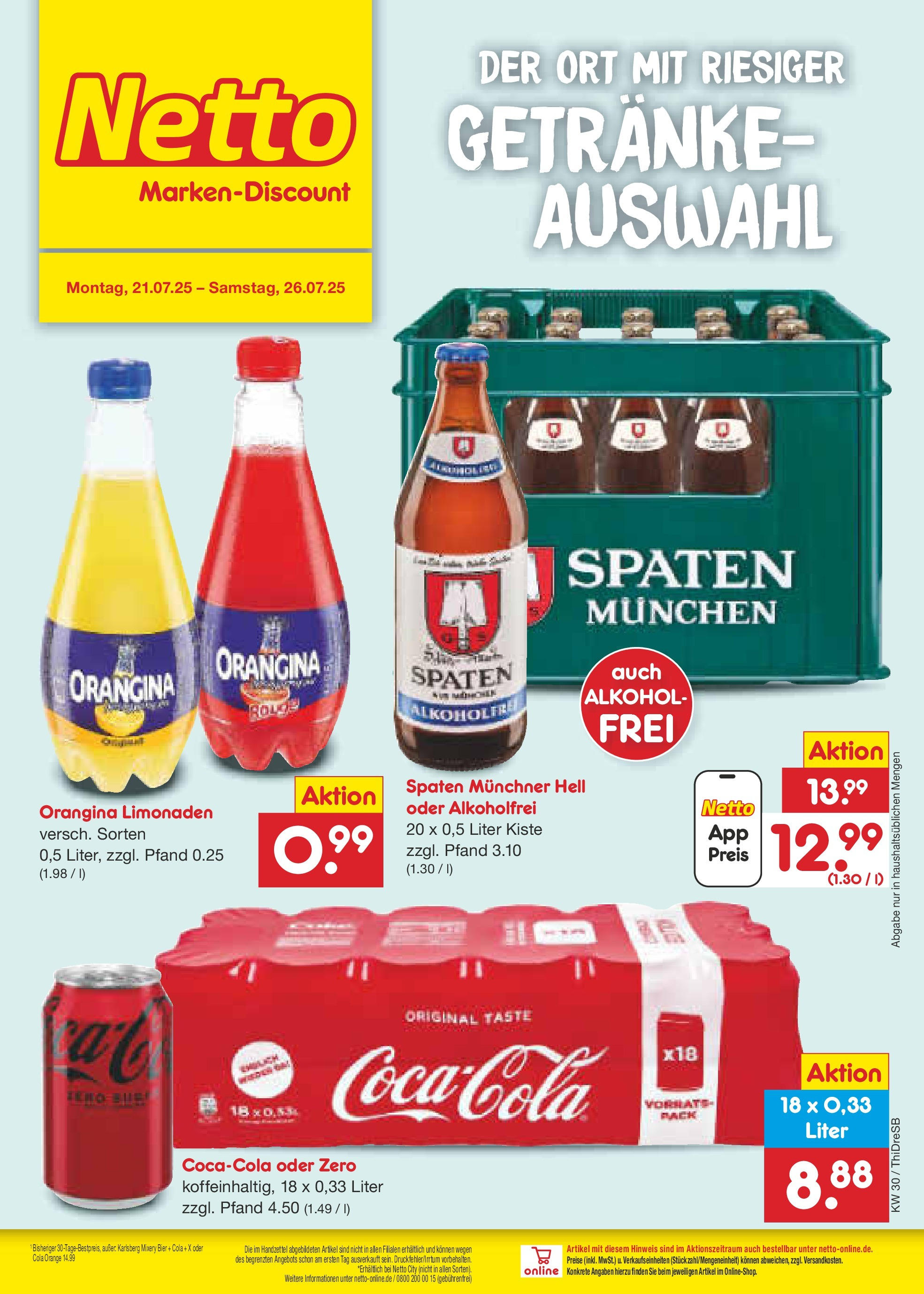 Netto Marken-Discount prospekt Dresden	 (ab 21.07.2025) » Angebote | Seite: 30 | Produkte: Cola, Bier, Mixery