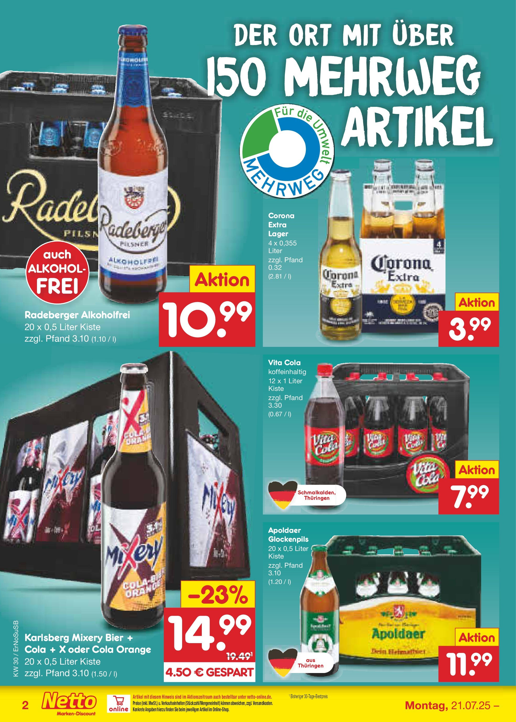 Netto Marken-Discount prospekt Erfurt (ab 21.07.2025) » Angebote | Seite: 32 | Produkte: Cola, Bier, Vita cola, Mixery Netto Marken-Discount prospekt Erfurt (ab 21.07.2025) » Angebote | Seite: 32 | Produkte: Cola, Bier, Vita cola, Mixery